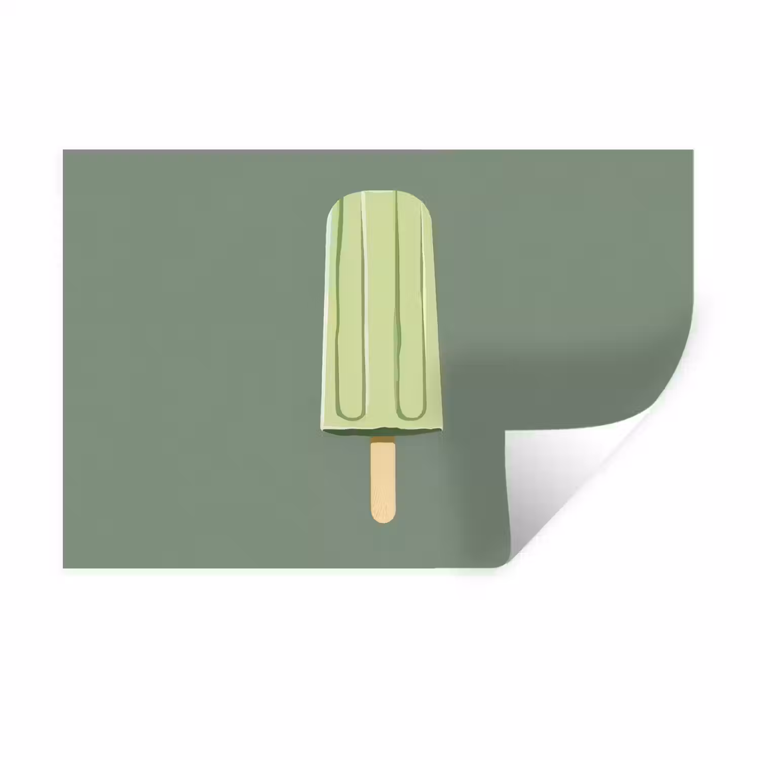 Groen - Waterijsje - Stokje - Illustratie Muursticker klein -3d