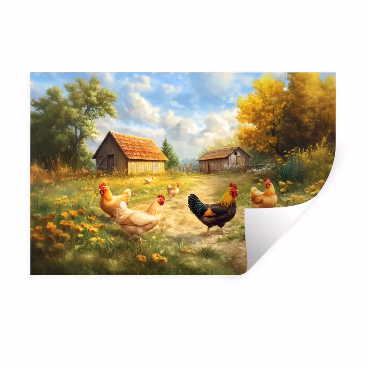 Kippen - Landelijke rust - Natuur Muursticker klein -3d