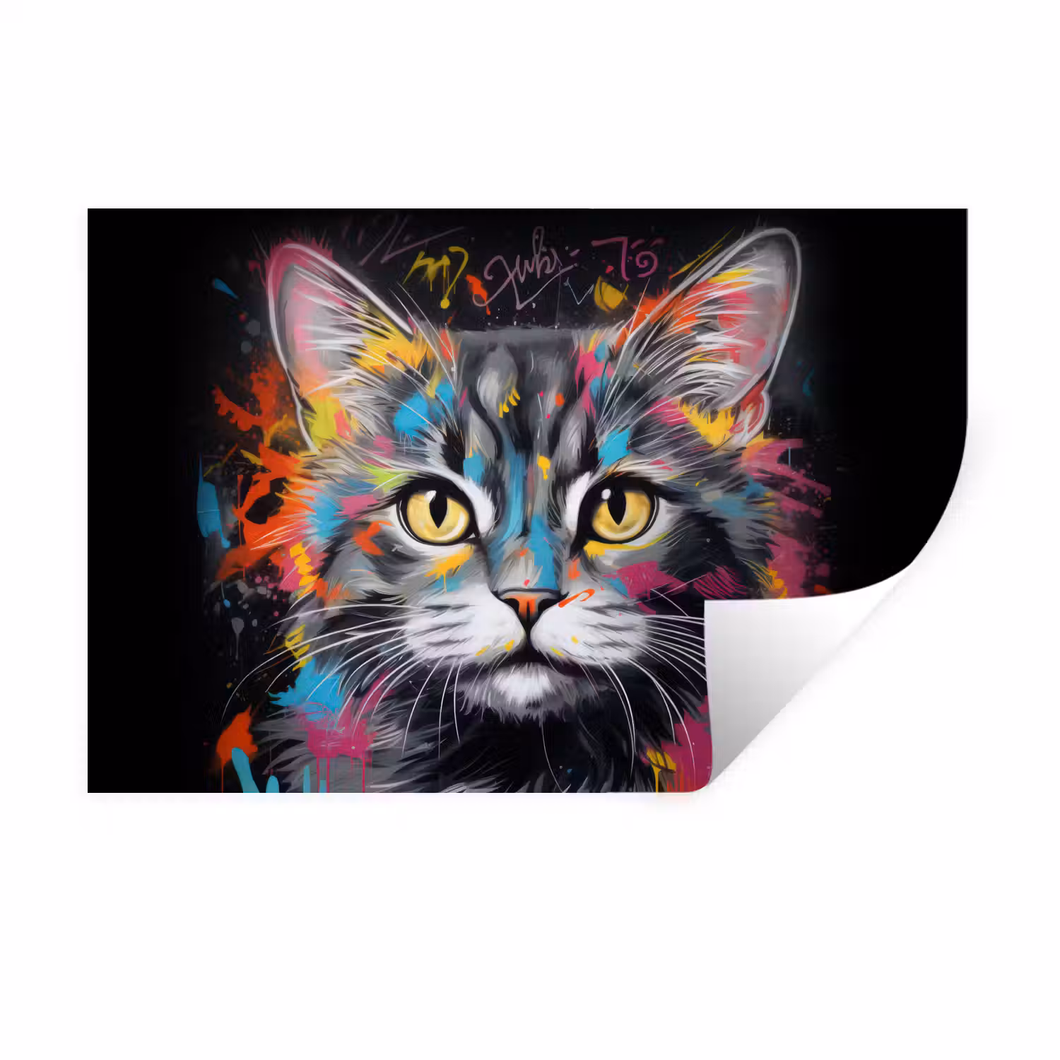 Kat - Graffiti - Dieren - Kleuren - Grijs Muursticker klein -3d