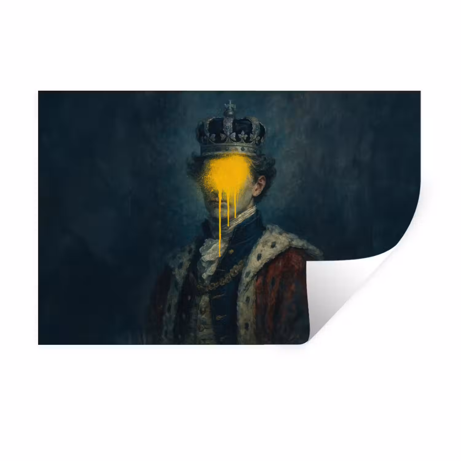 Koning - Portret - Druipende gele verf Muursticker klein -3d