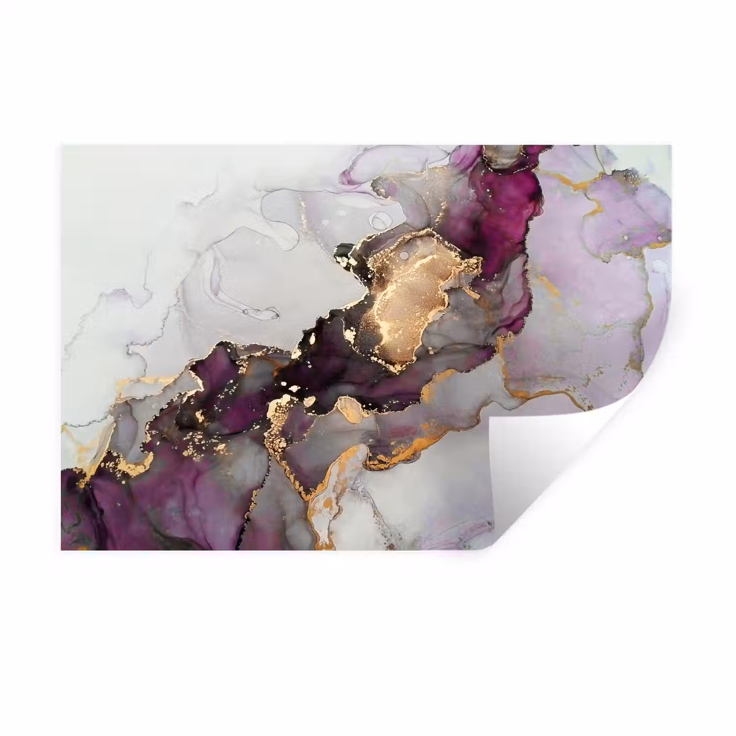 Marmer - Abstract - Goud - Paars Muursticker klein -3d