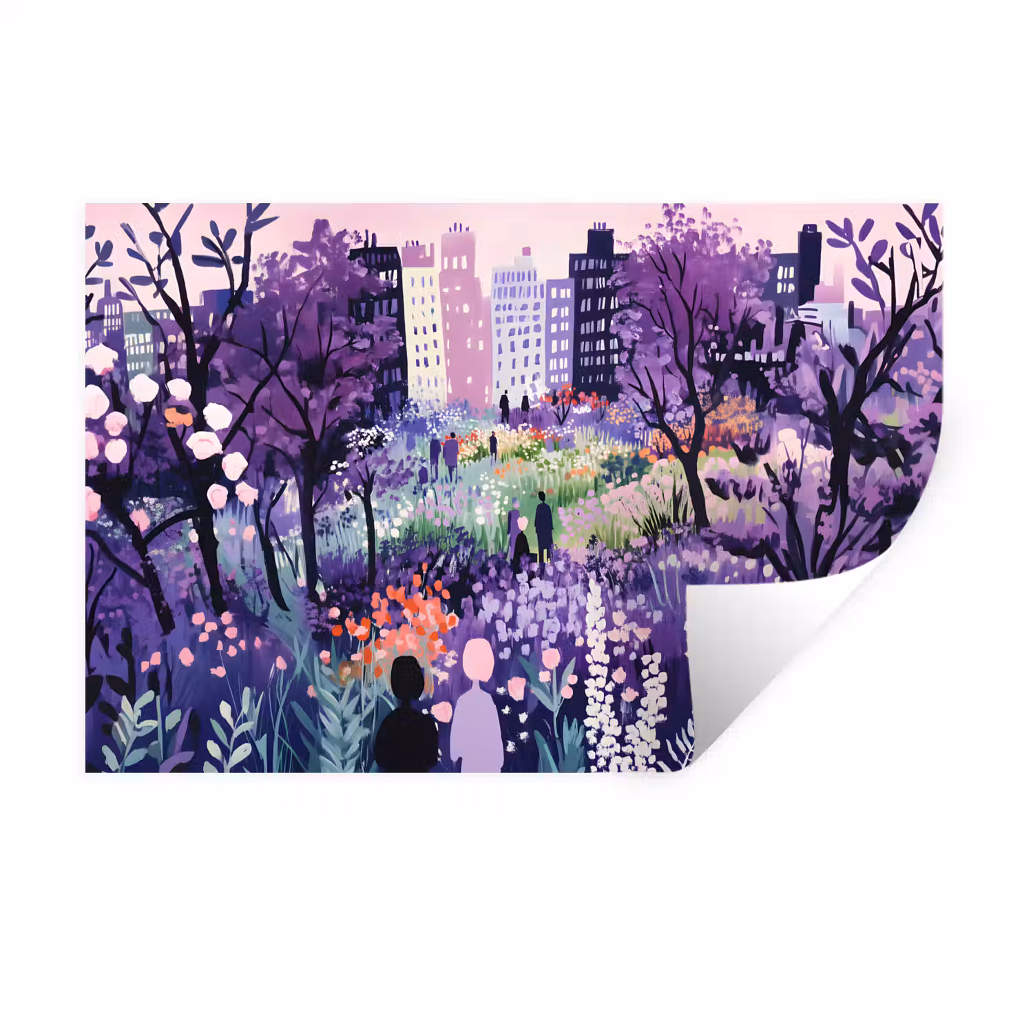 Park - Bomen - Bloemen - Gebouwen Muursticker klein -3d