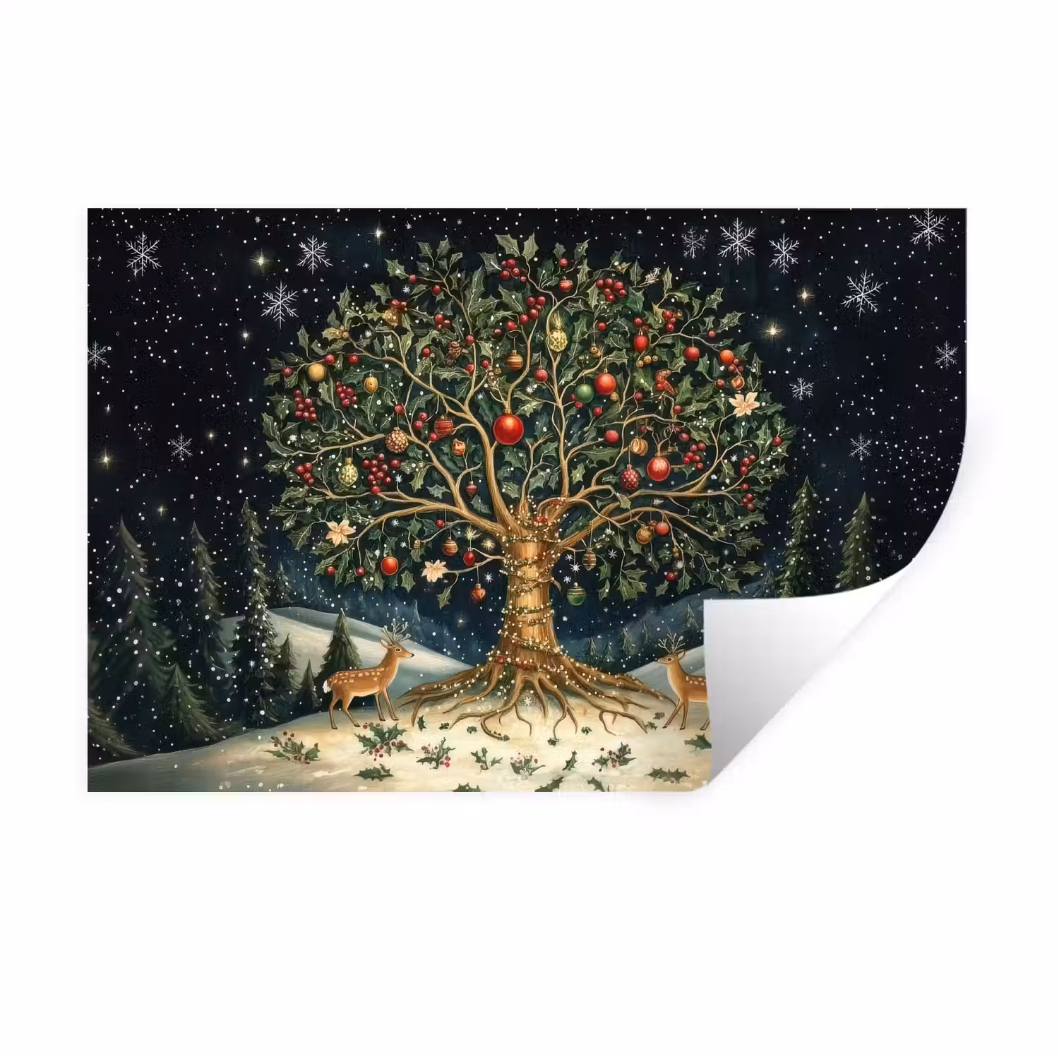 Feestboom - Winterhemel - Kleurrijk Muursticker klein -3d