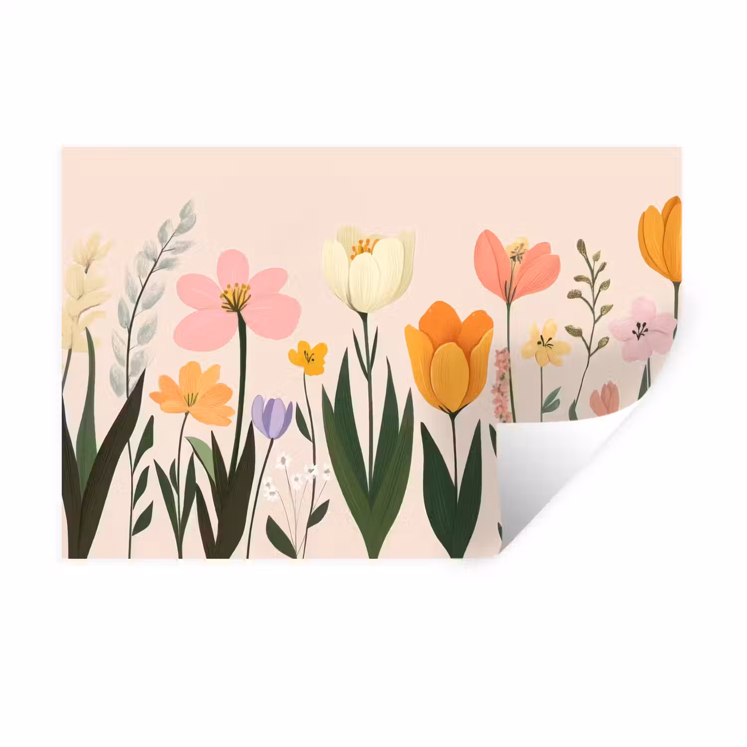 Pasteltinten - Bloemen - Illustratie Muursticker klein -3d