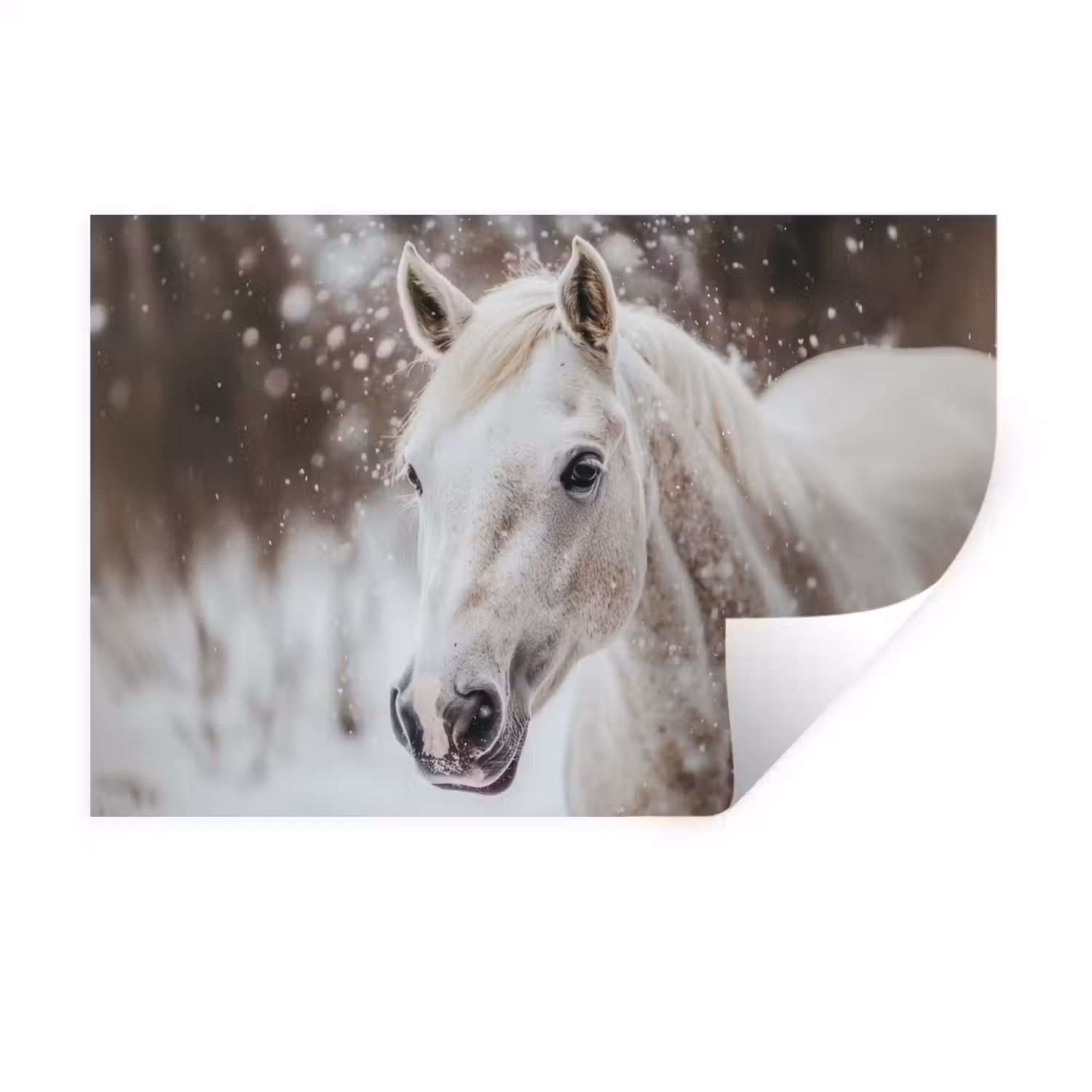 Paard - Wit - Winter - Natuur - Sneeuw - Dieren Muursticker klein -3d