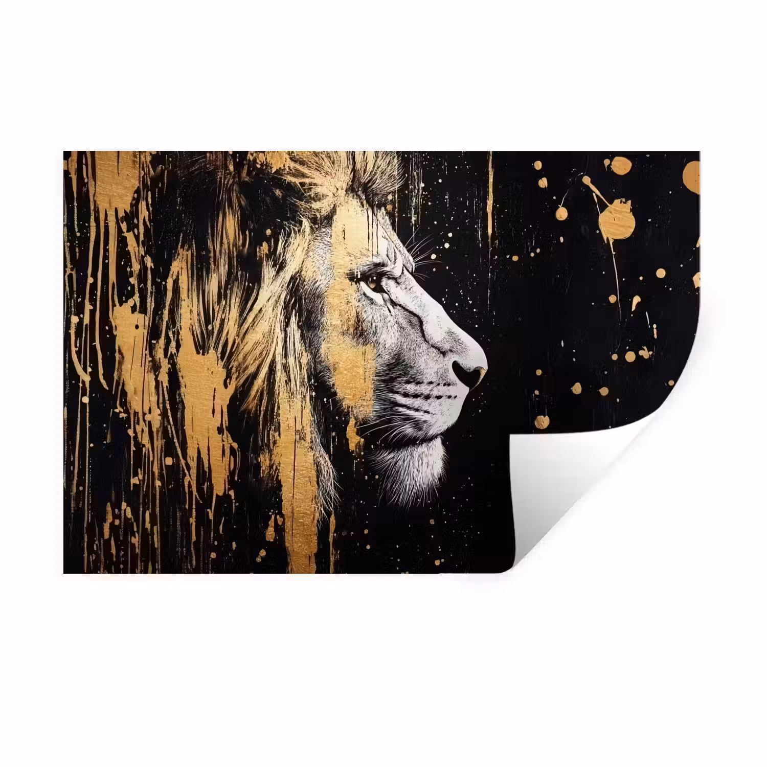Portret - Leeuw - Abstract - Goud Muursticker klein -3d