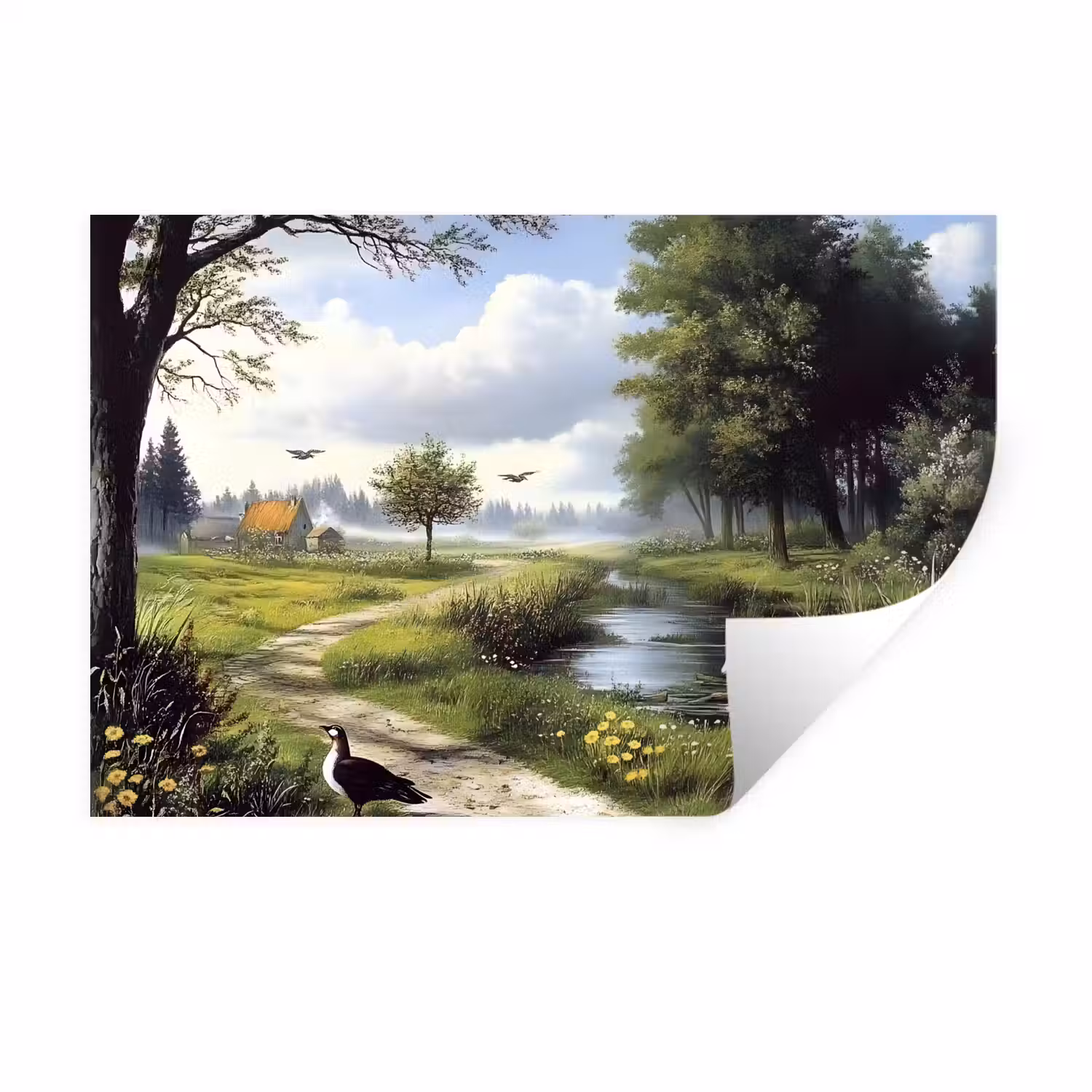 Zandpad - Groen landschap - Water Muursticker klein -3d