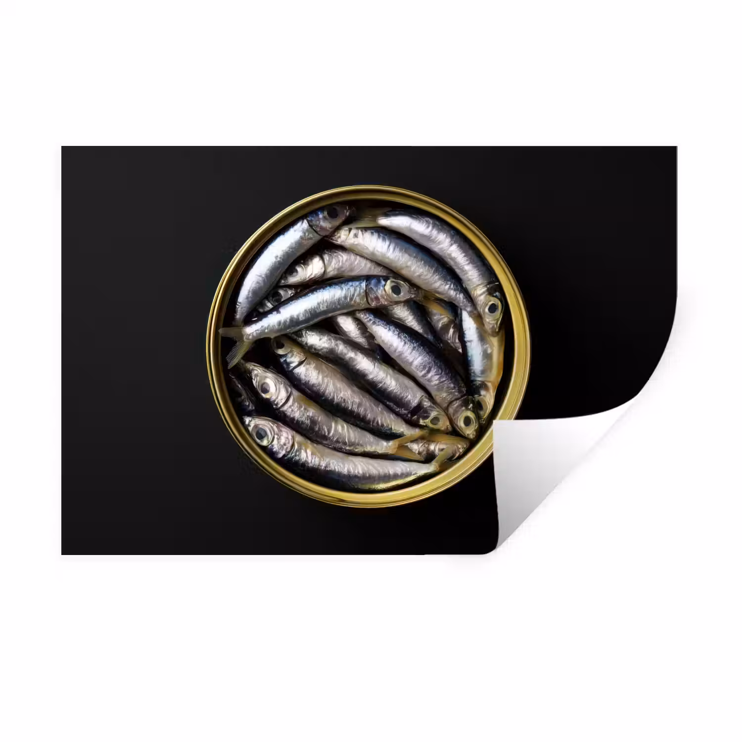 Sardines - Vissen - Rond - Zwart Muursticker klein -3d