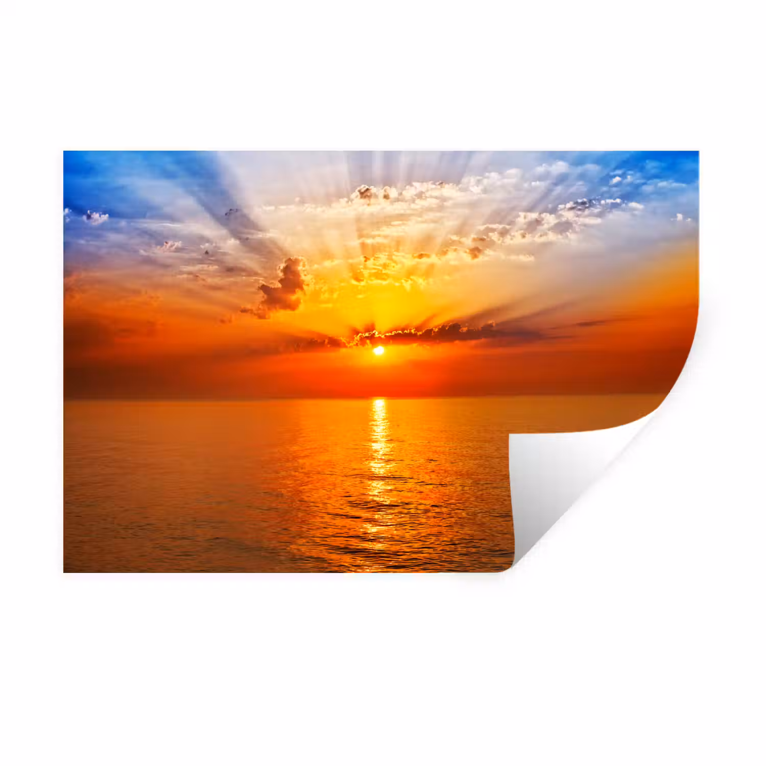 Zonsondergang - Zee - Lucht - Oranje - Horizon - Water Muursticker klein -3d