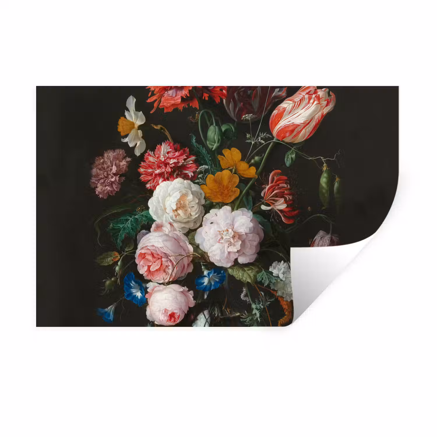 Stilleven met bloemen in een glazen vaas - Schilderij van Jan Davidsz. de Heem Muursticker klein -3d