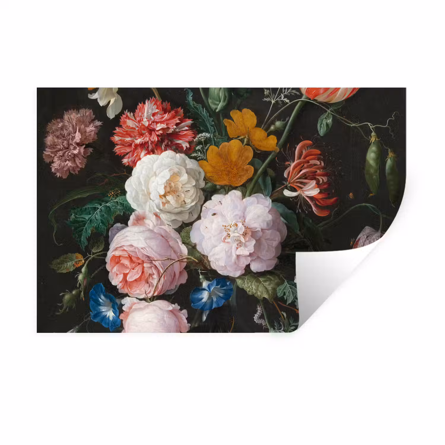Stilleven met bloemen in een glazen vaas - Schilderij van Jan Davidsz. de Heem Muursticker klein -3d
