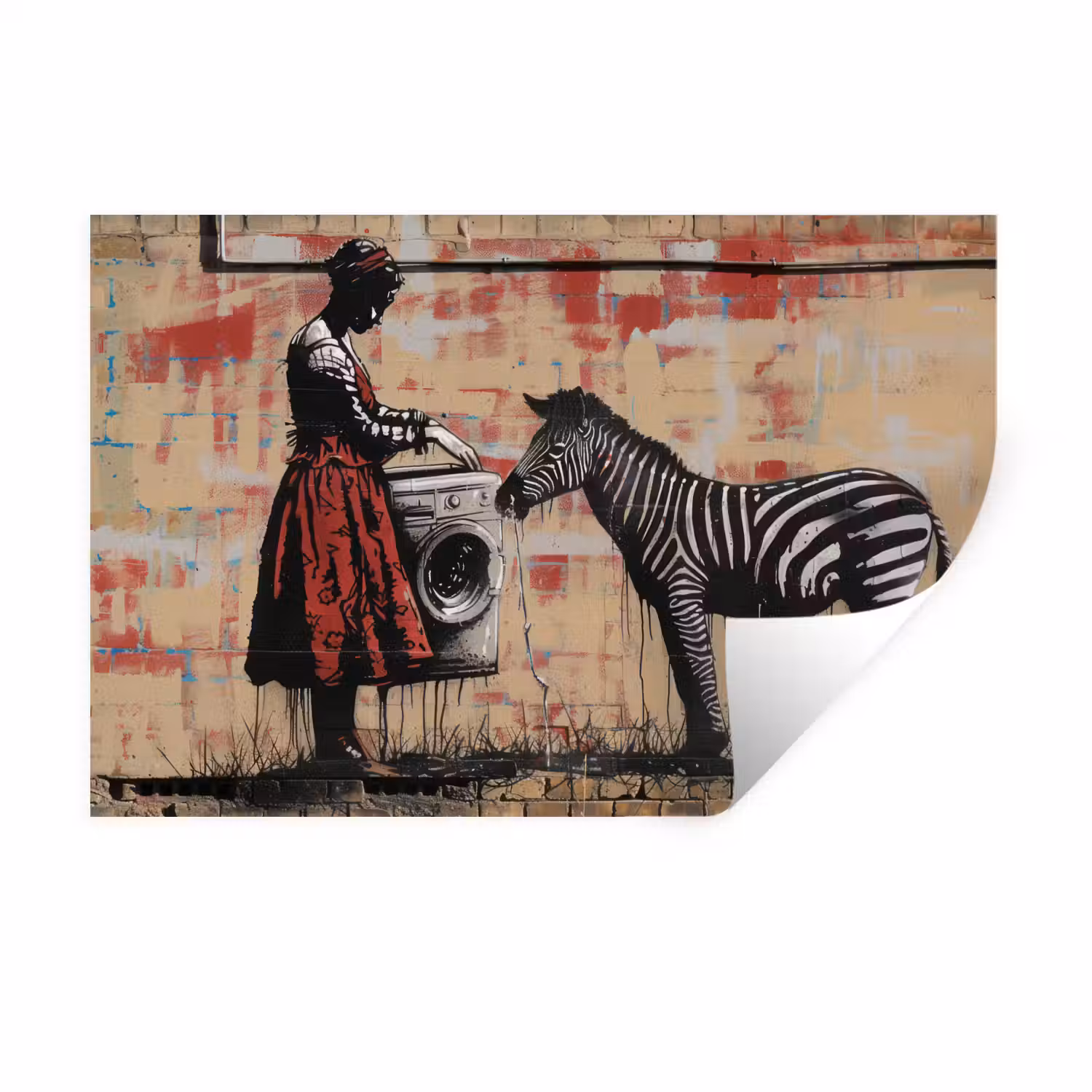 Street art - Zebra - Vrouw - Dieren - Graffiti - Banksy Muursticker klein -3d