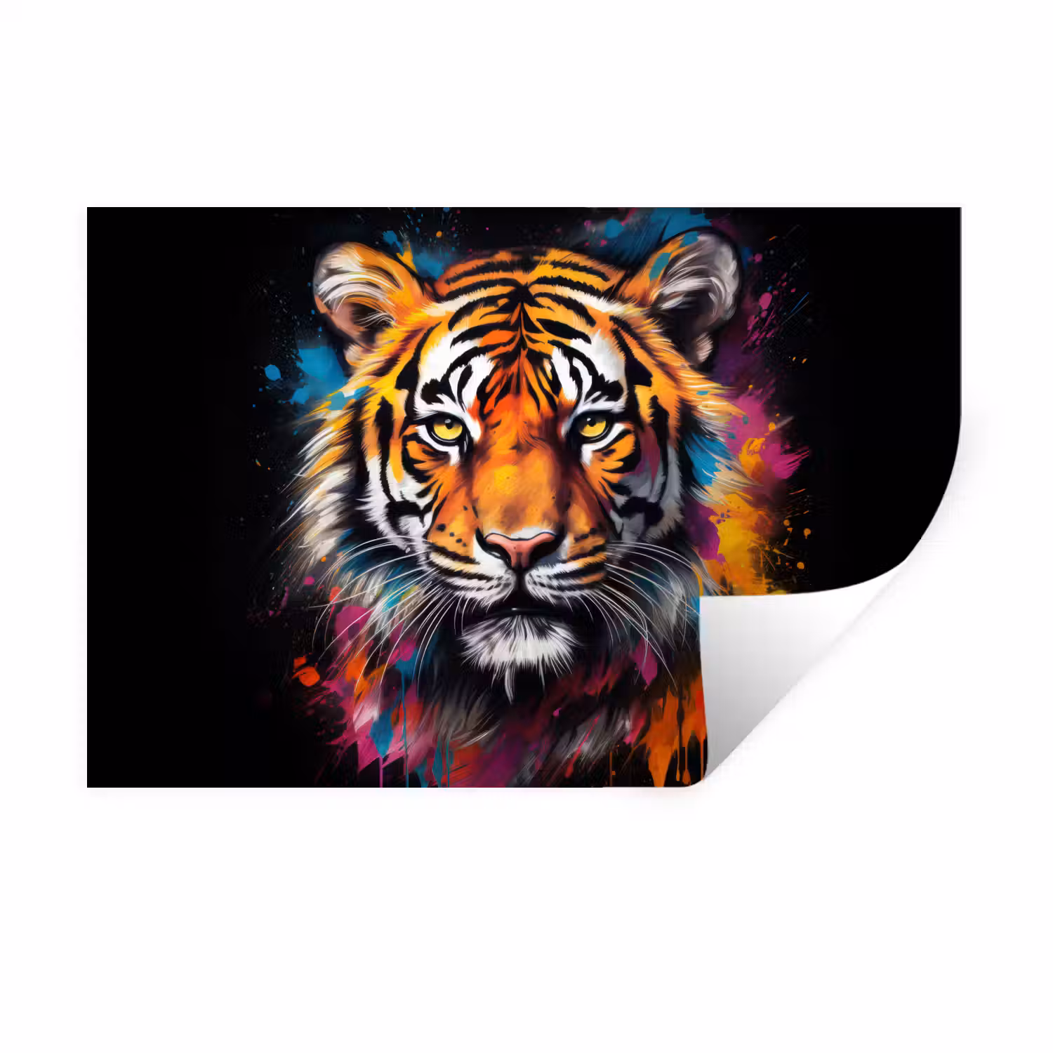 Tijger - Graffiti - Dieren - Zwart Muursticker klein -3d