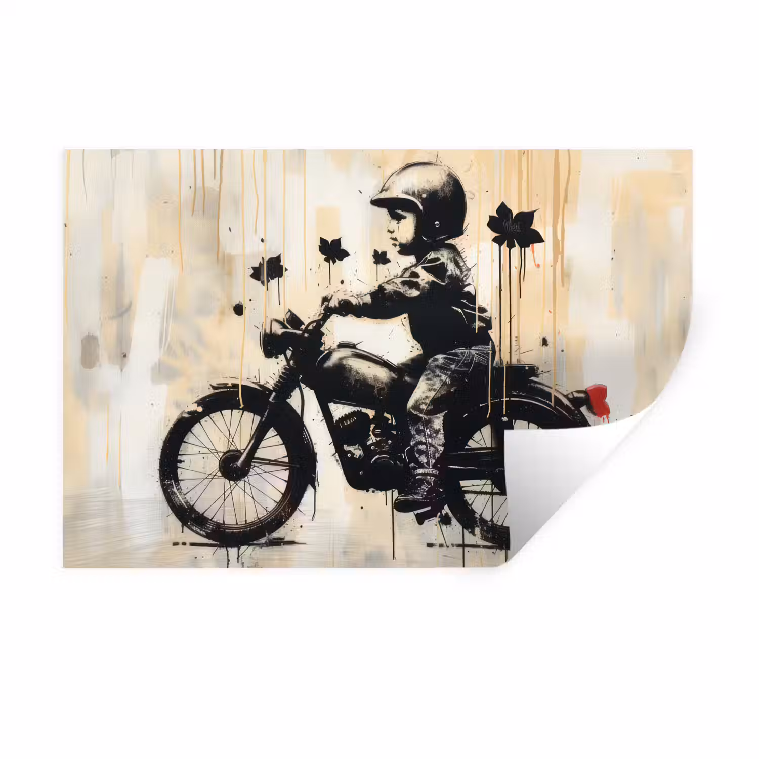 Vintage - Street art - Motor - Jongen - Graffiti - Zwart - Banksy Muursticker klein -3d