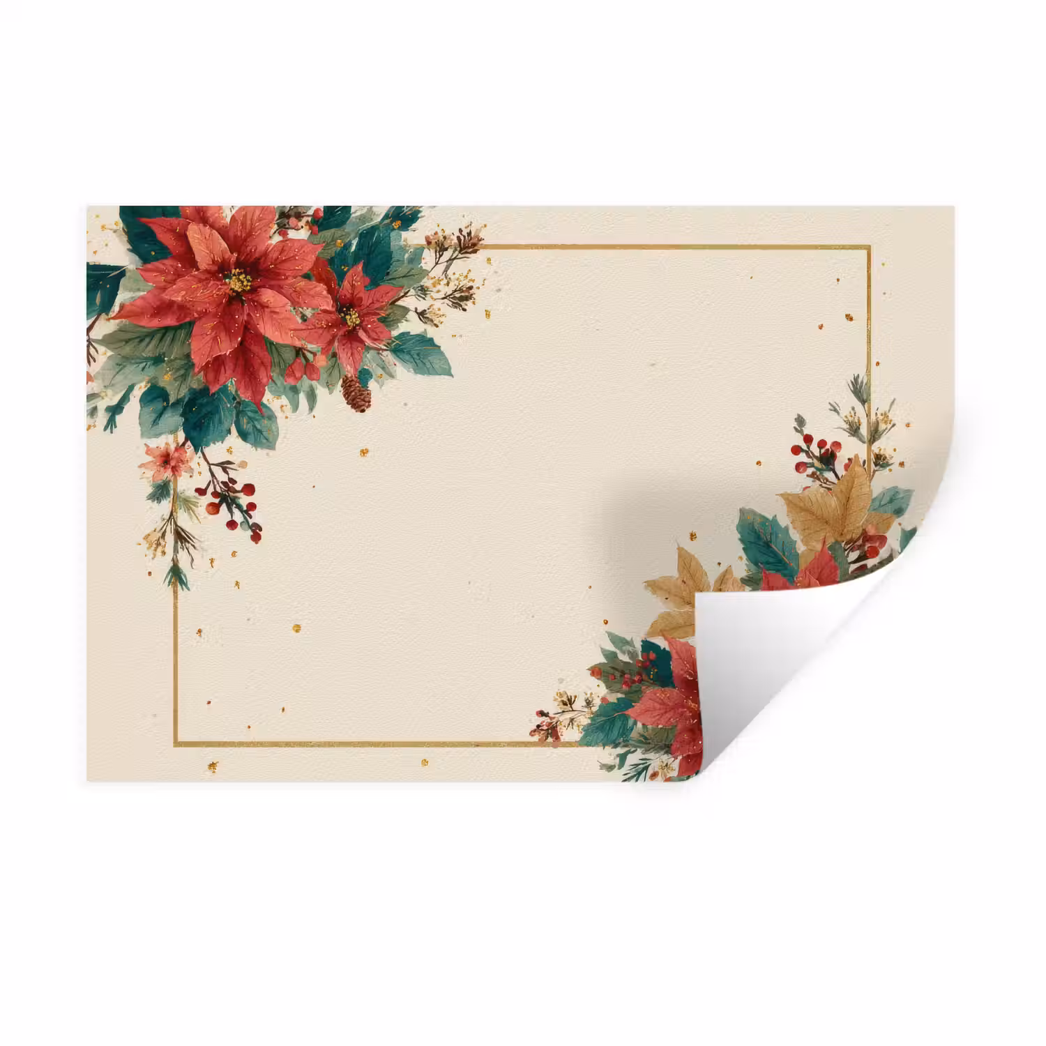 Kerst - Poinsettia - Omlijsting - Kleurrijk Muursticker klein -3d