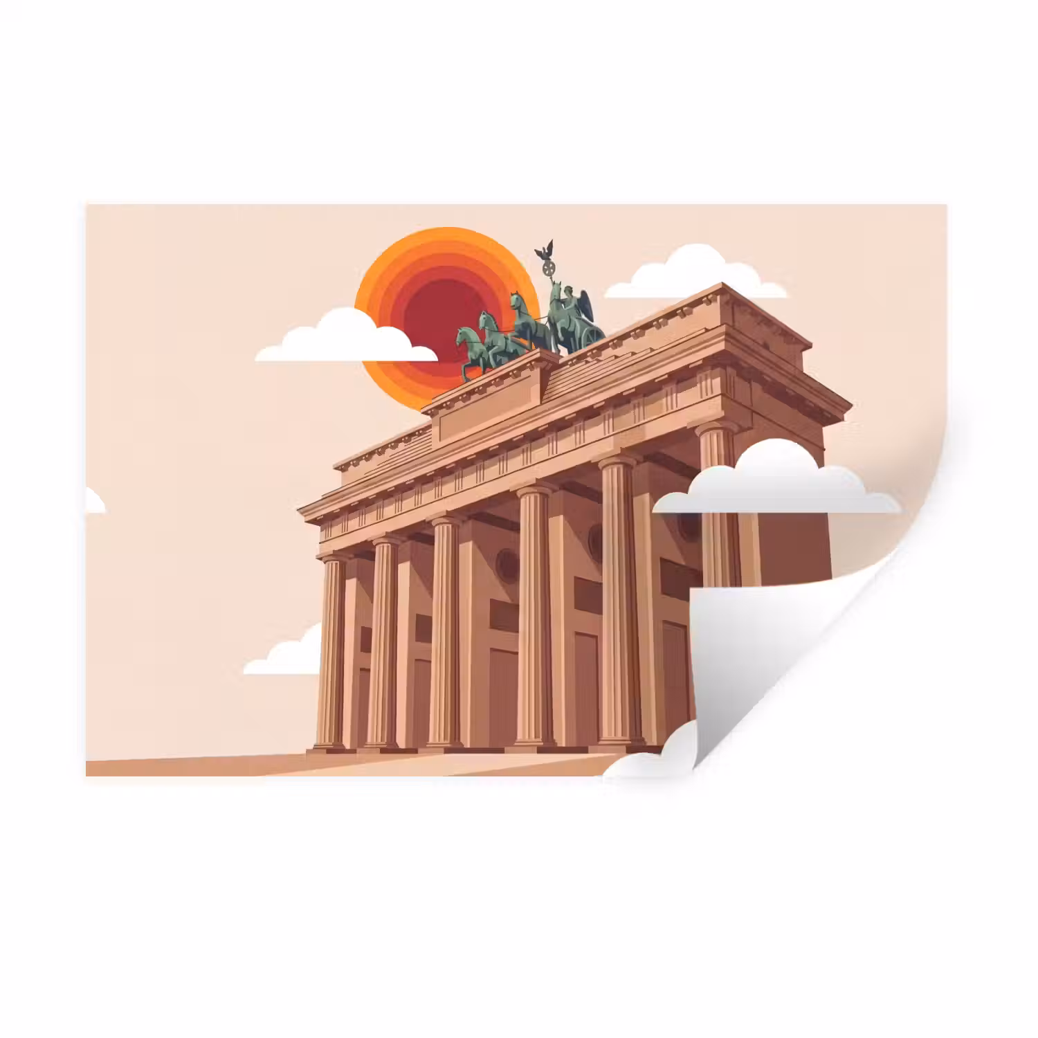 Architectuur - Brandenburg - Berlijn - Zonsondergang - Historisch Muursticker klein -3d