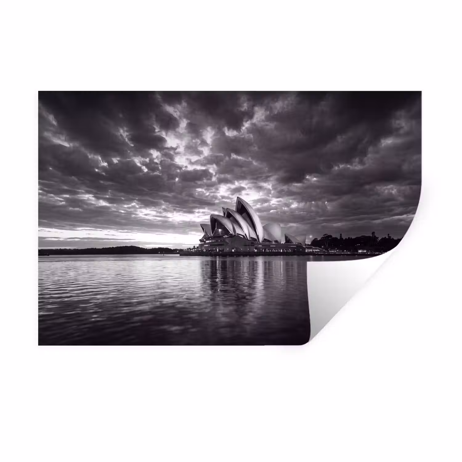 Architectuur - Water - Stad - Modern - Zwart-wit Muursticker klein -3d