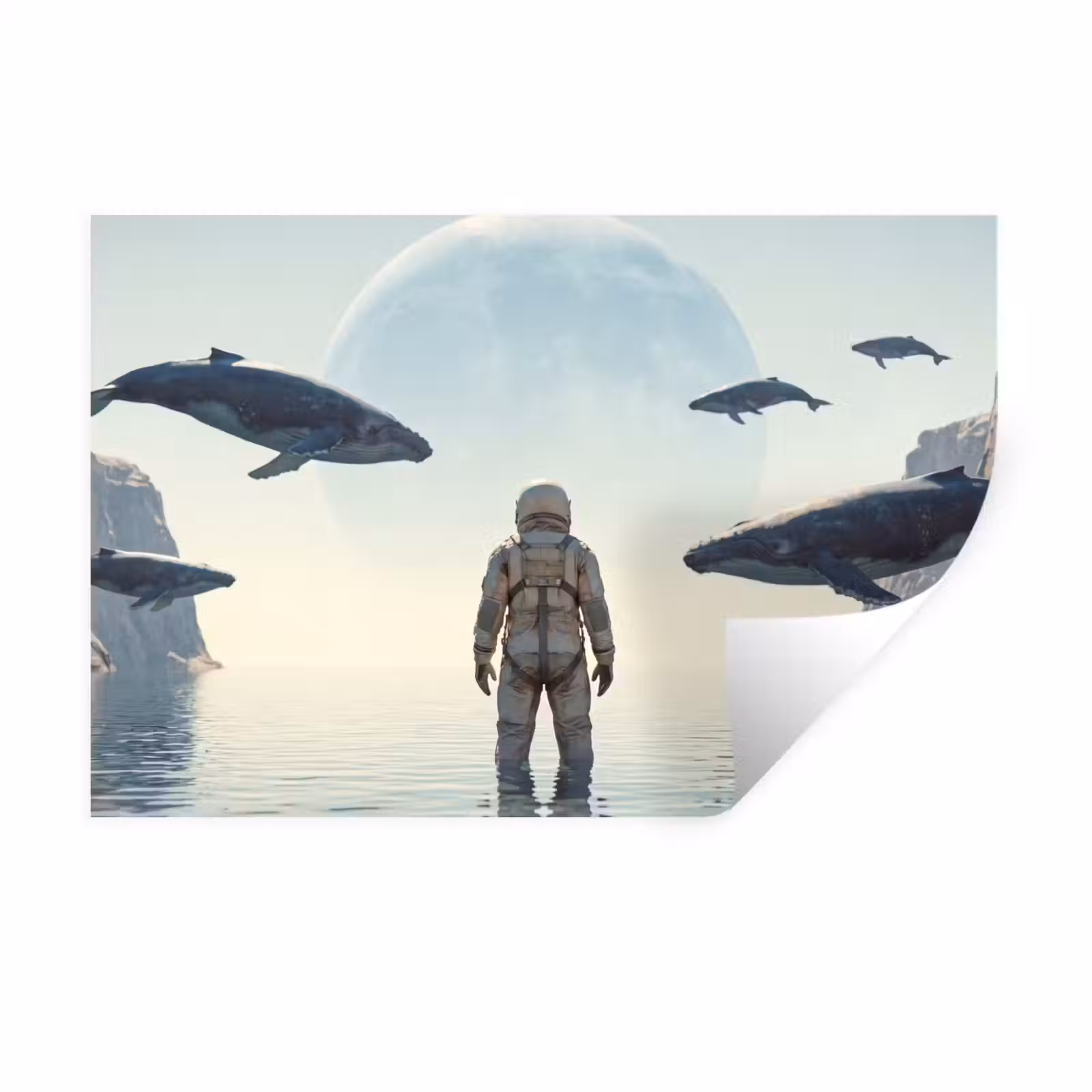 Wandtattoo – Astronaut – Wal – Fantasie - Ruimtevaarder - Walvis - Fantasie Muursticker klein