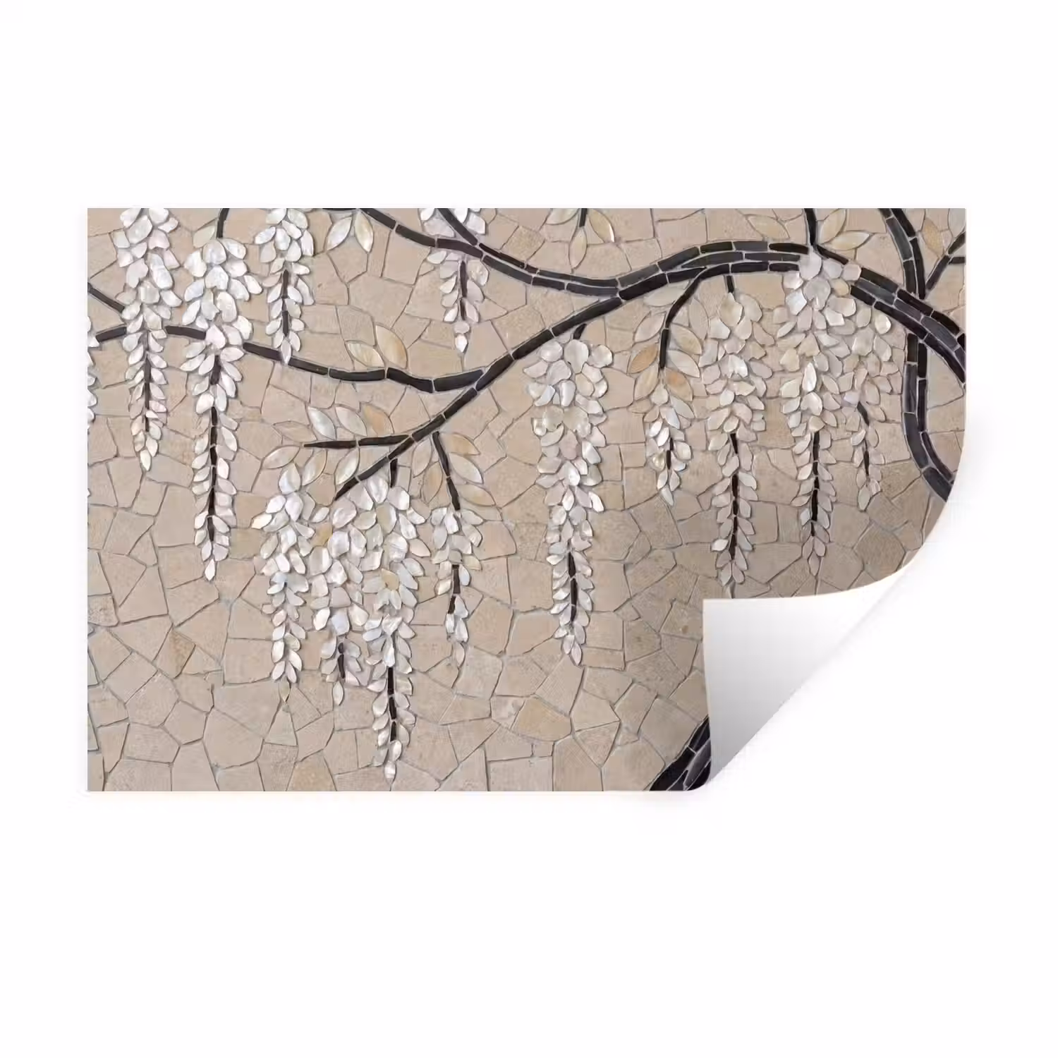 Boom - Bloemen - Mozaïek - Kunst - Wit Muursticker klein -3d