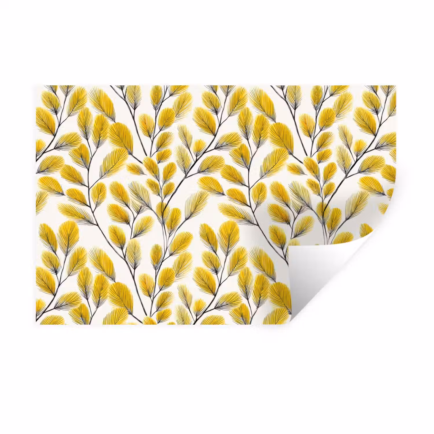 Bladeren - Botanisch - Elegant - Geel - Zwart Muursticker klein 286 -3d
