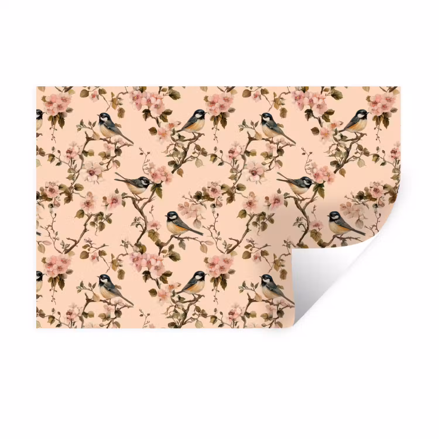 Bloesem - Koolmees - Roze Muursticker klein 286 -3d