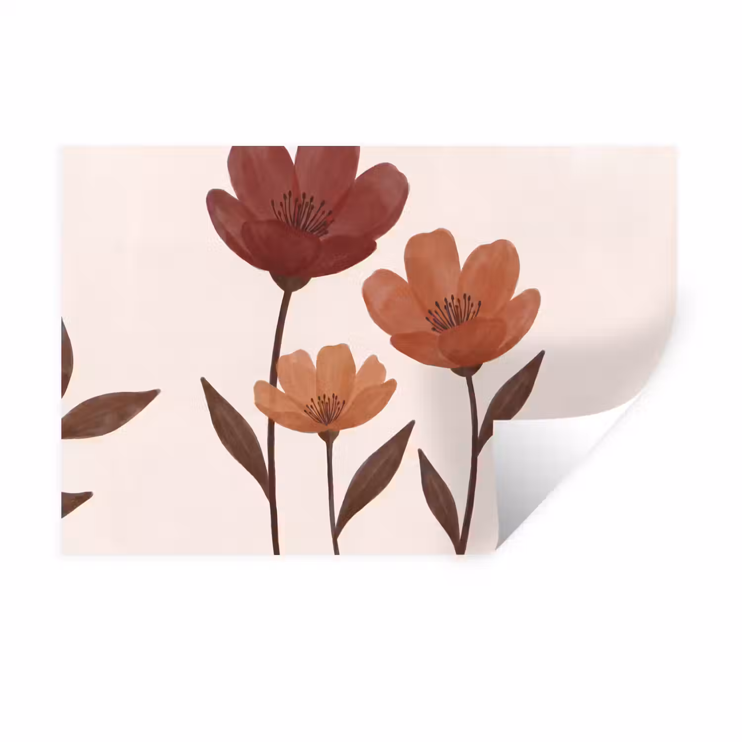 Bloemen - Abstract - Modern - Bruin - Decoratief Muursticker klein -3d