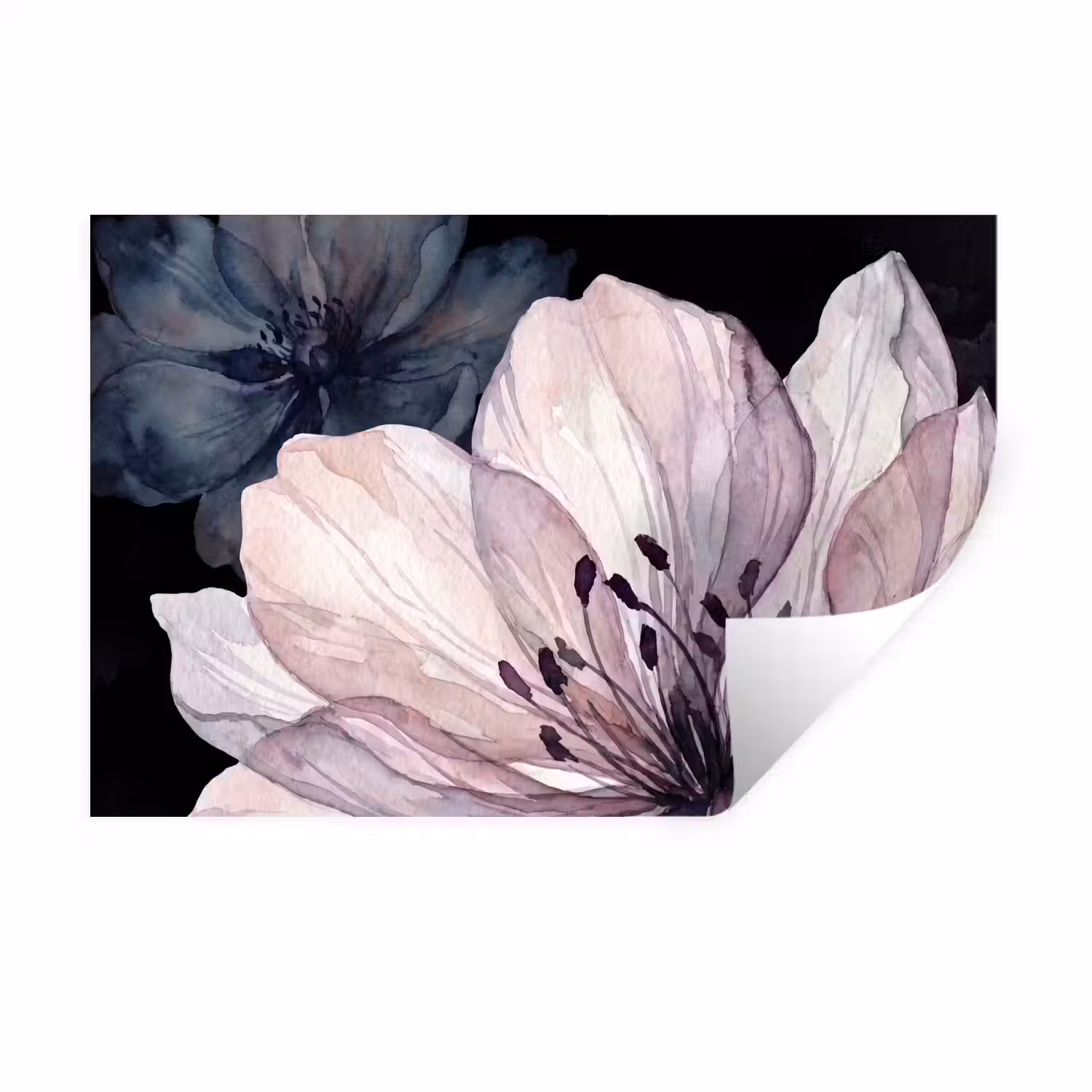 Bloemen - Aquarel - Modern - Roze - Donker Muursticker klein -3d