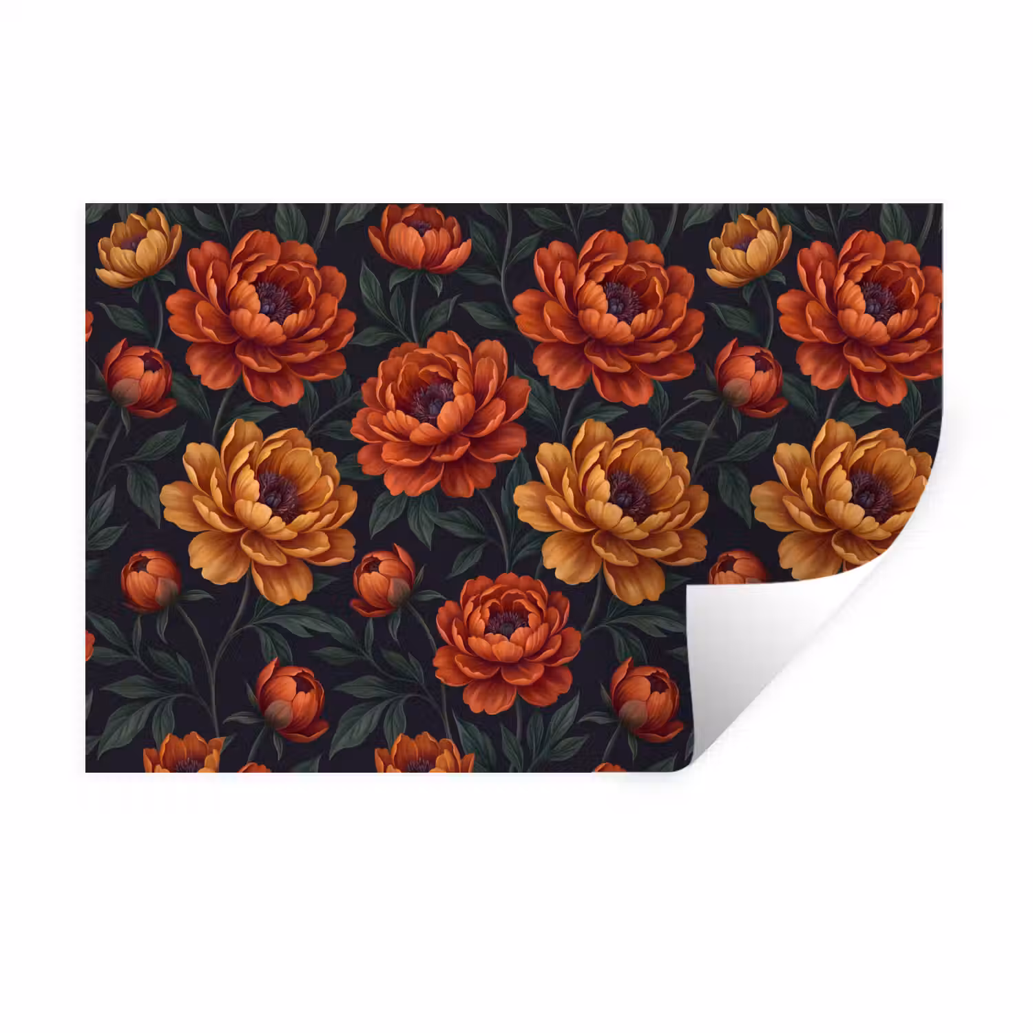 Bloemen - Bladeren - Natuur - Modern - Oranje Muursticker klein -3d