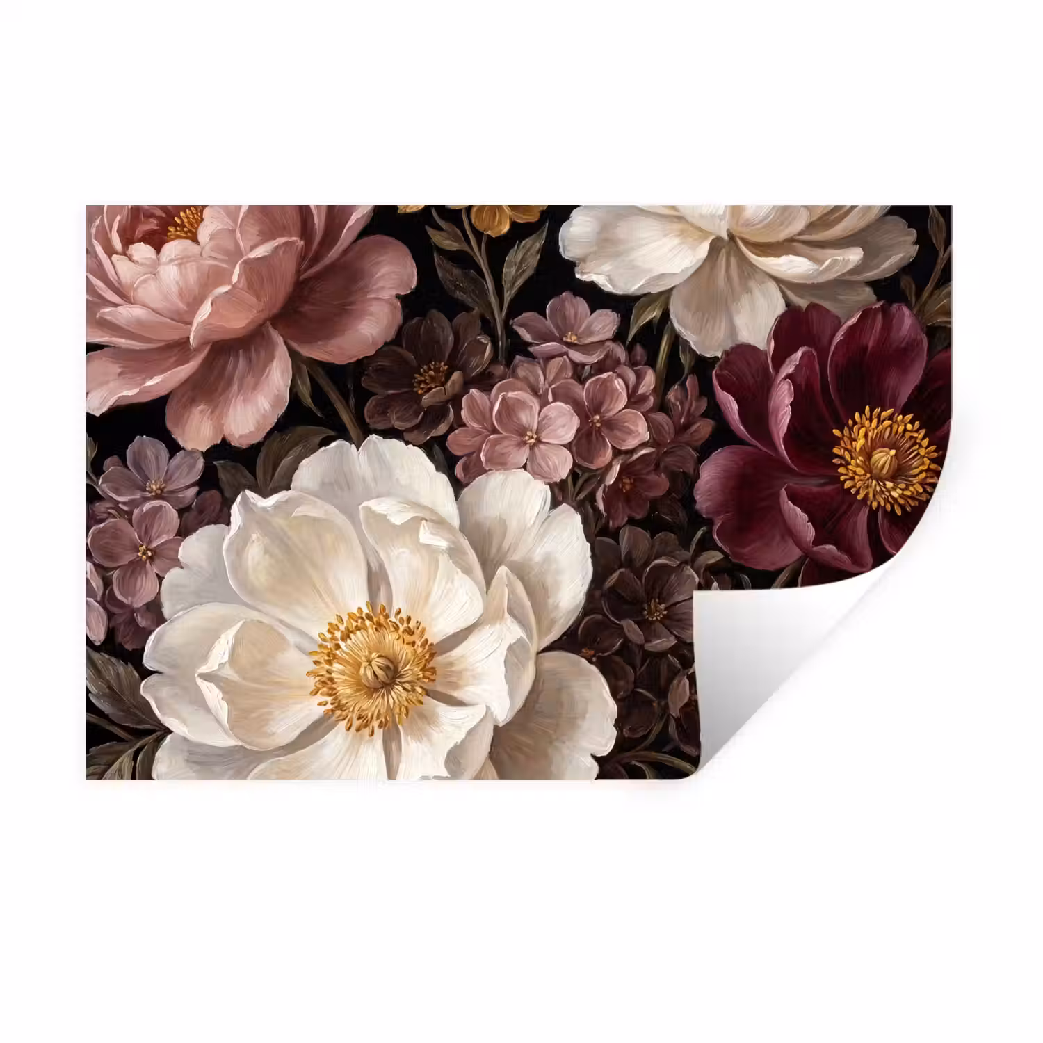 Bloemen - Boeket - Klassiek - Donker - Rood Muursticker klein -3d