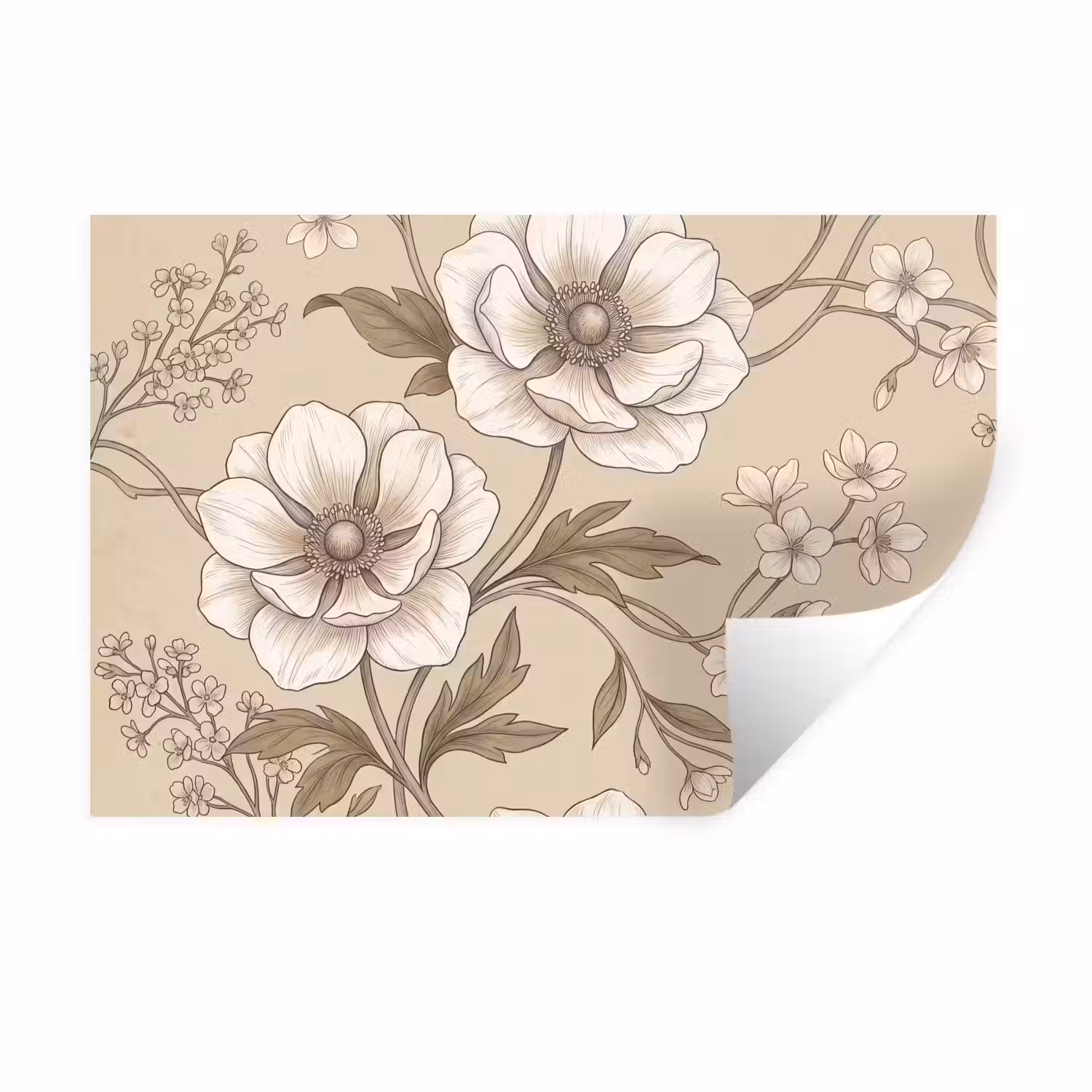 Bloemen - Patroon - Beige Muursticker klein -3d