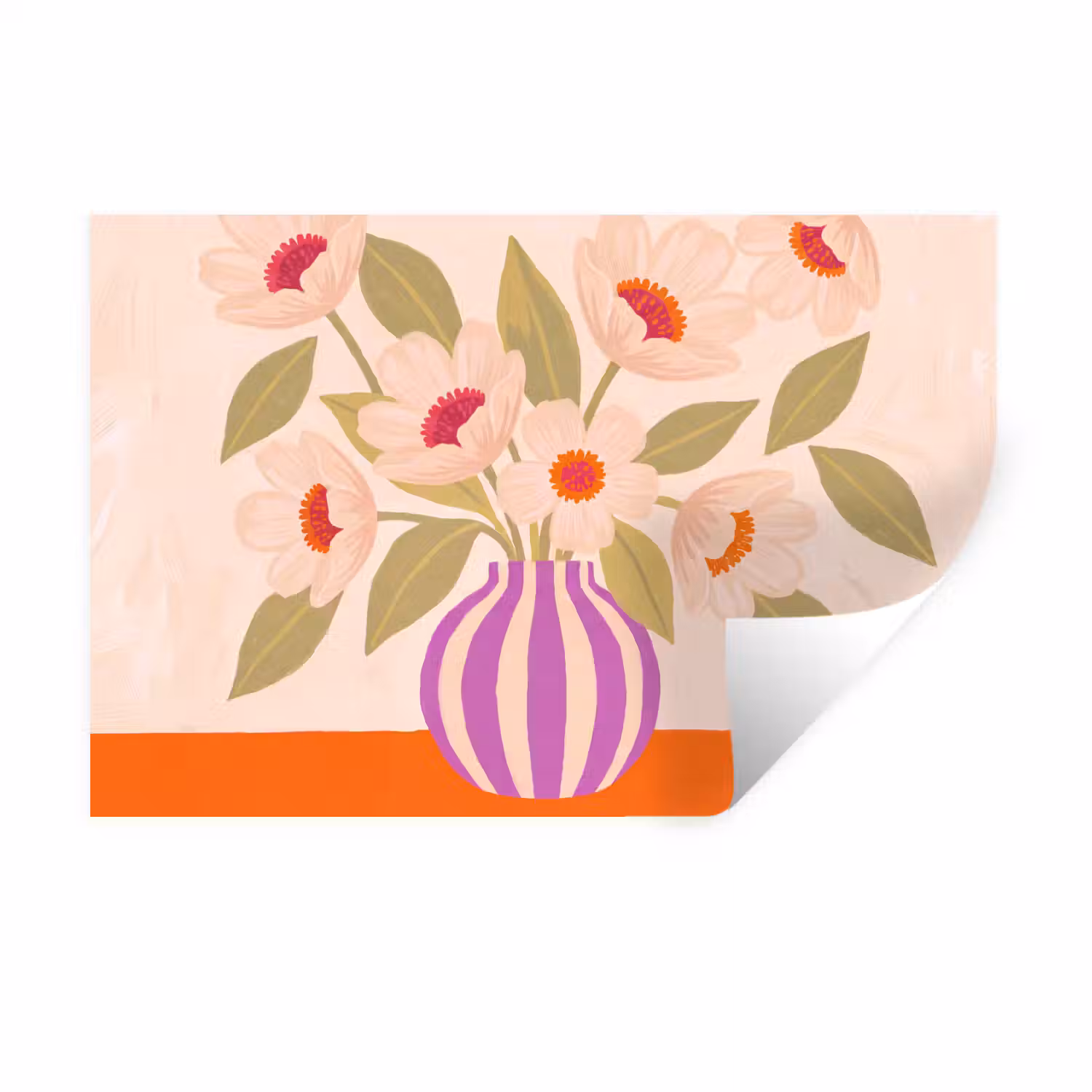 Bloemen - Vaas - Abstract - Paars - Oranje Muursticker klein -3d