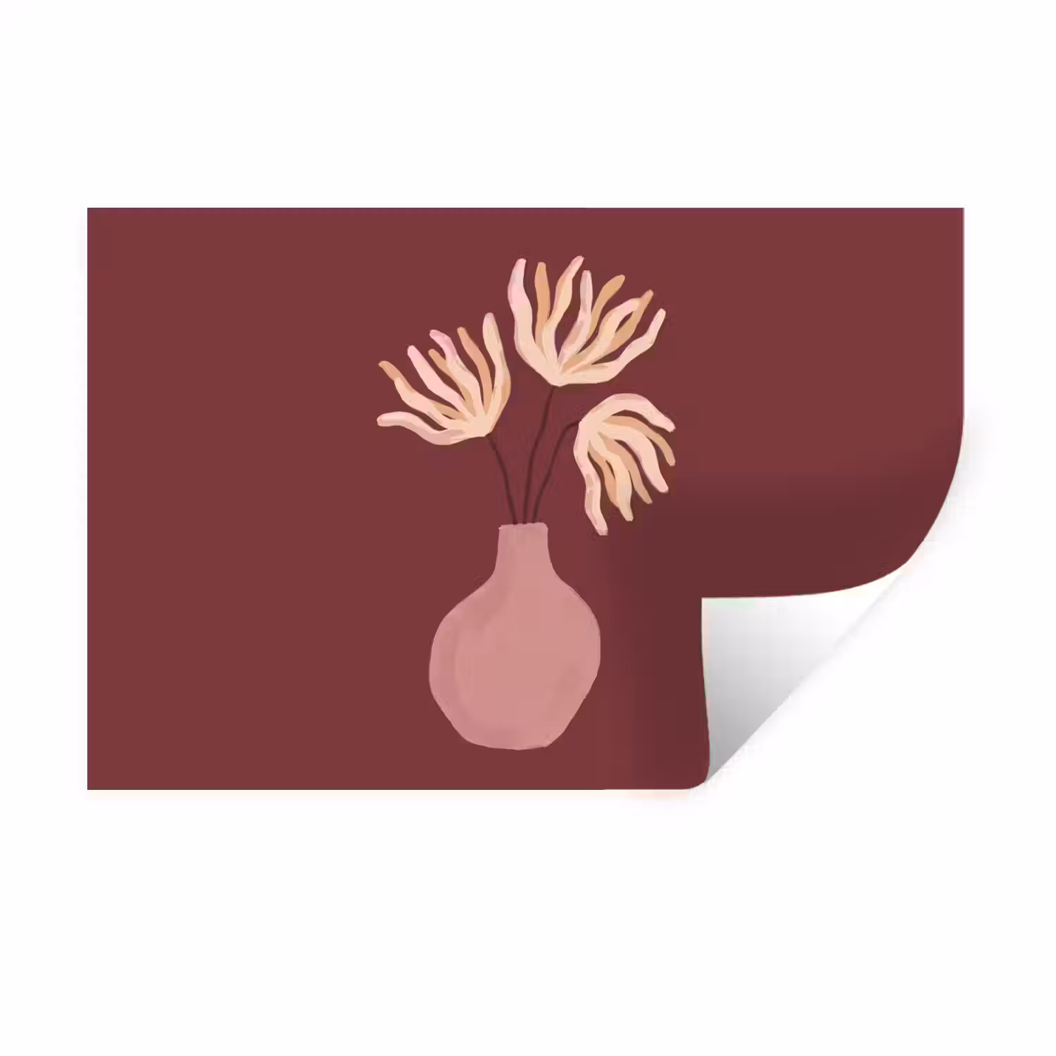 Bloemen - Vaas - Abstract - Modern - Aardetinten Muursticker klein -3d