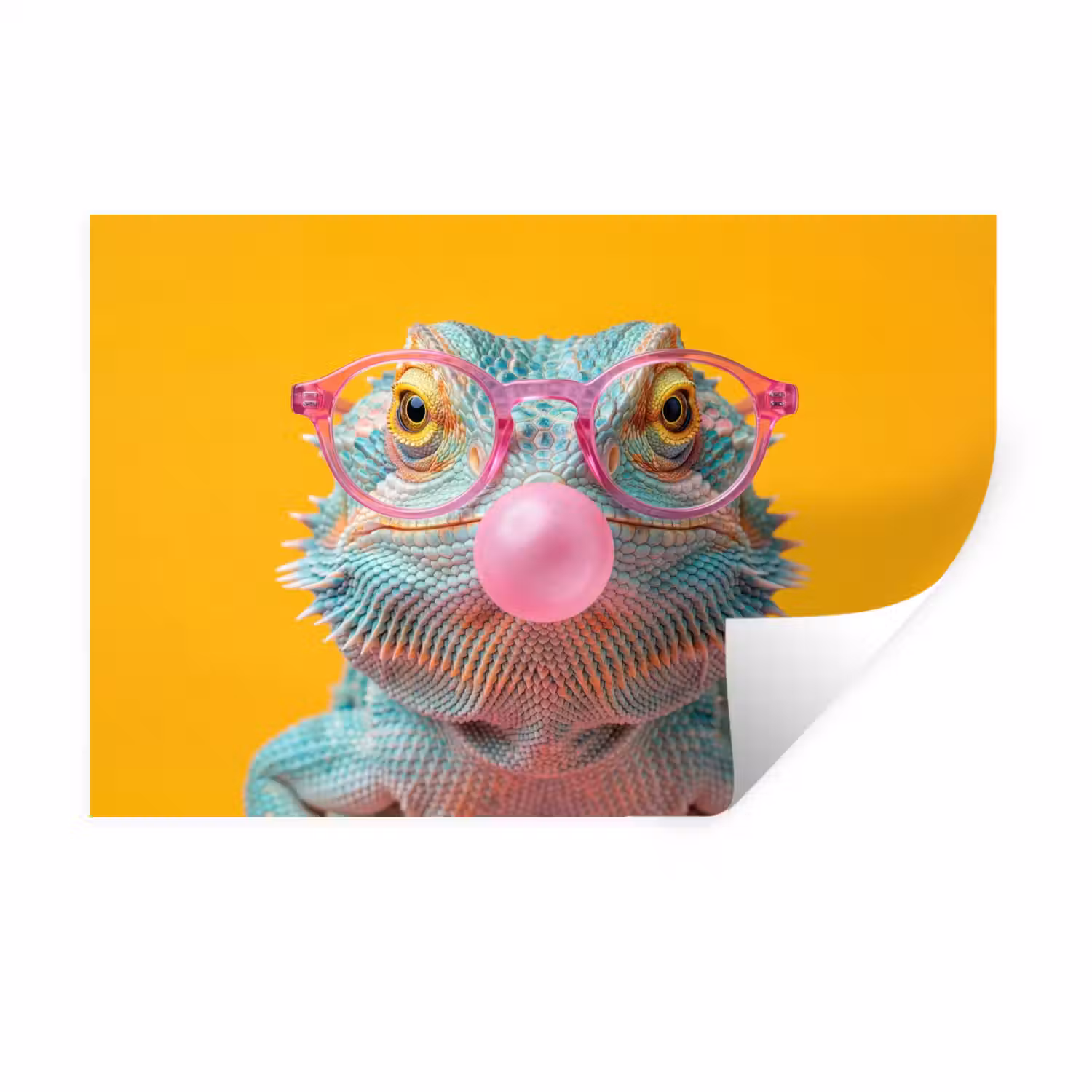 Kameleon - Kauwgom - Kleurrijk Muursticker klein -3d
