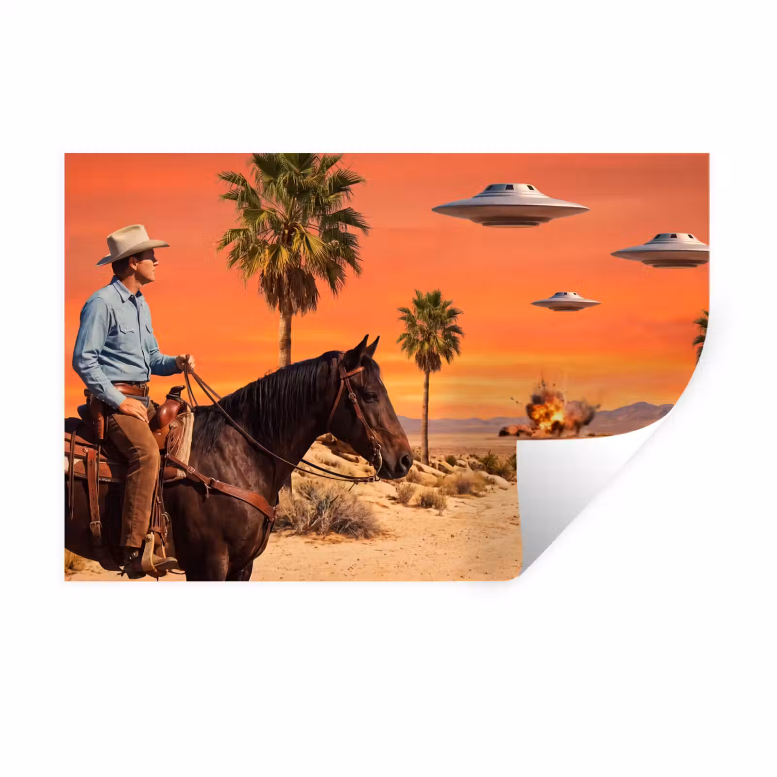 Wandtattoo – Cowboy – Pferd – Wüste - Cowboy - Paard - Woestijn Muursticker klein