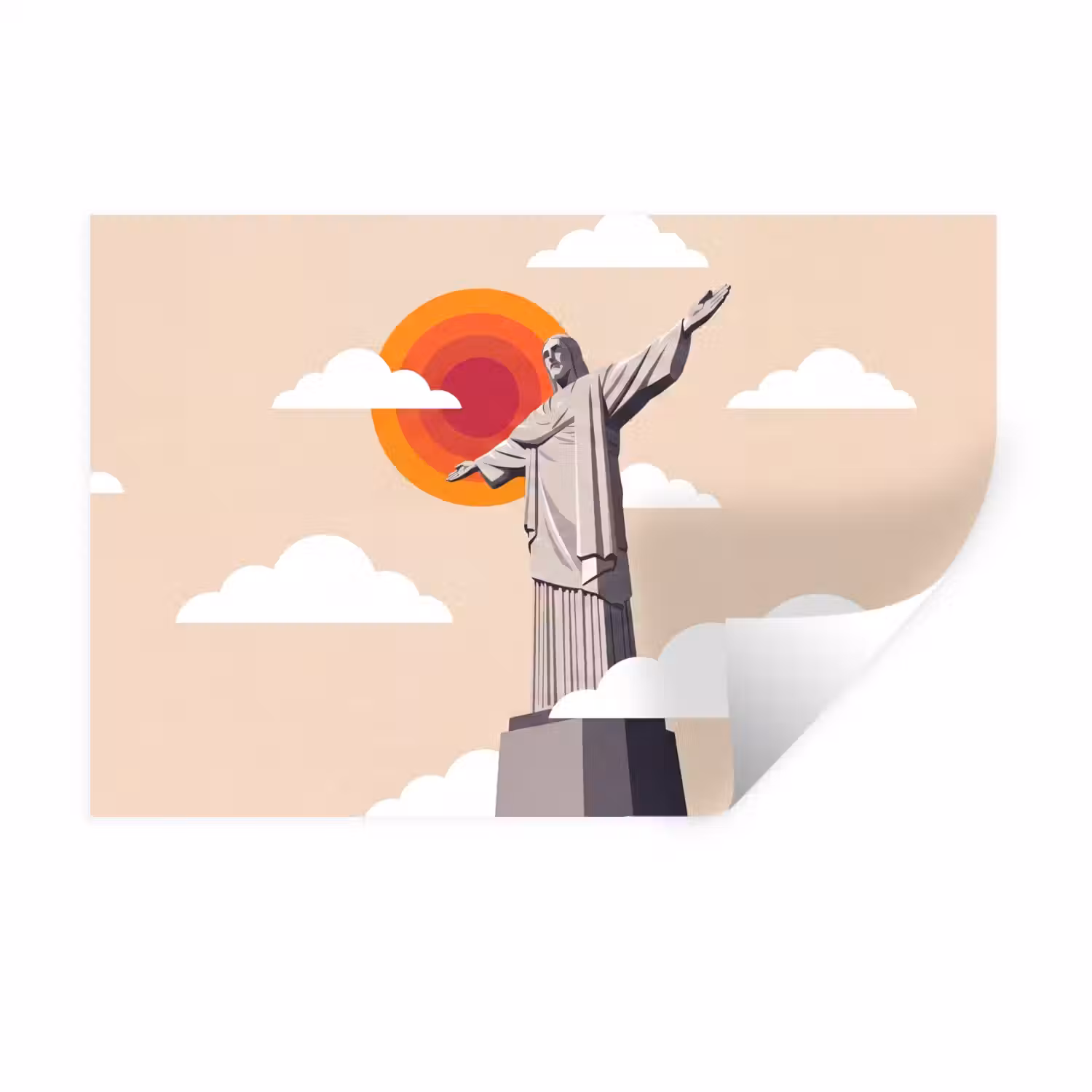 Monument - Stad - Zonsondergang - Minimalistisch - Oranje Muursticker klein -3d