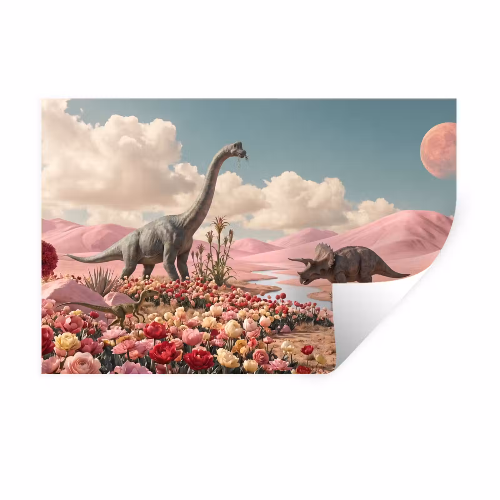Wandtattoo – Dinosaurier – Rosa – Landschaft - Dinosaurus - Roze - Landschap Muursticker klein