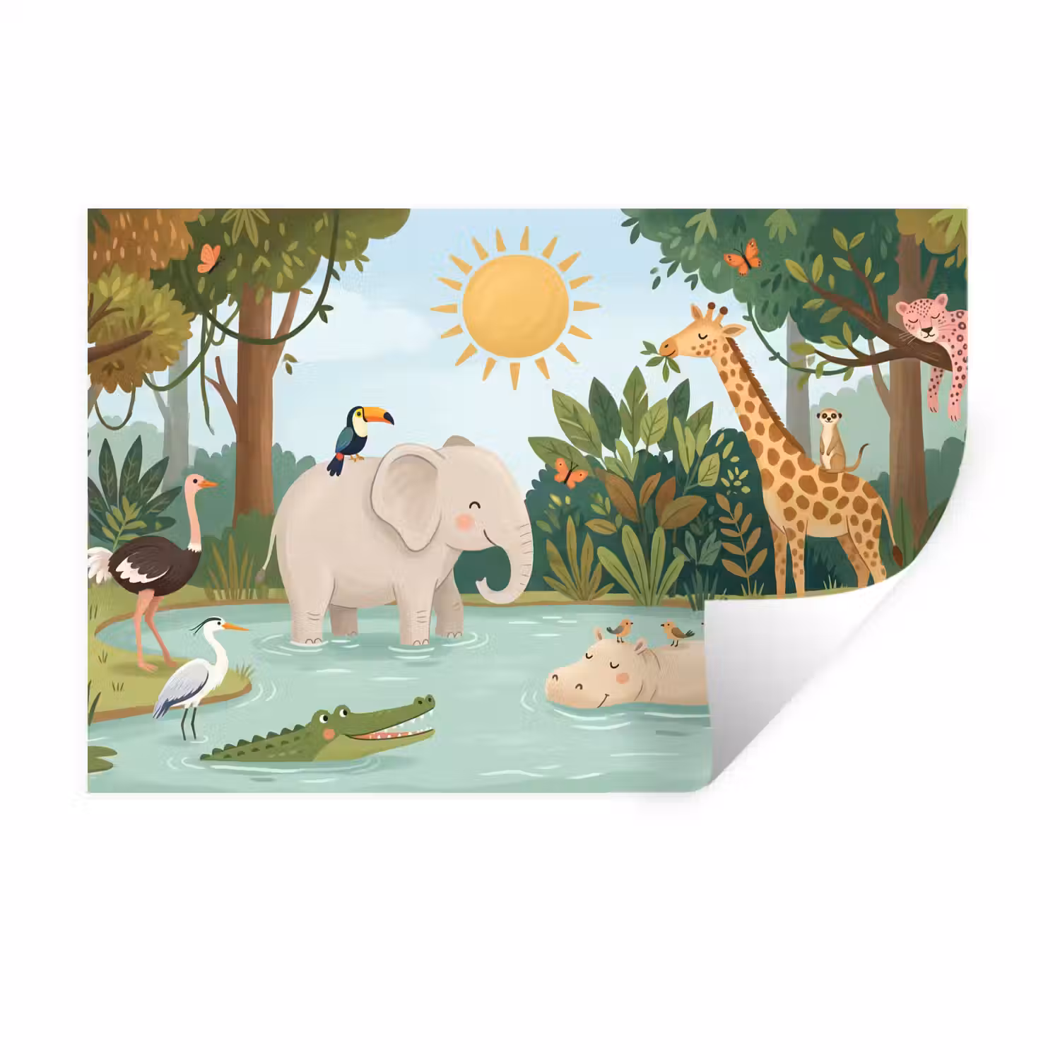 Jungle - Oase - Dieren - Kleurrijk Muursticker klein -3d
