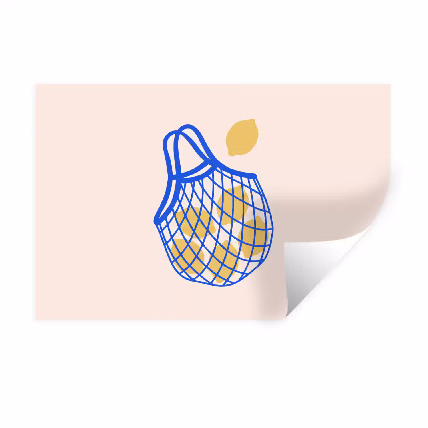 Eten - Citroen - Boodschappen - Abstract - Geel - Blauw Muursticker klein -3d