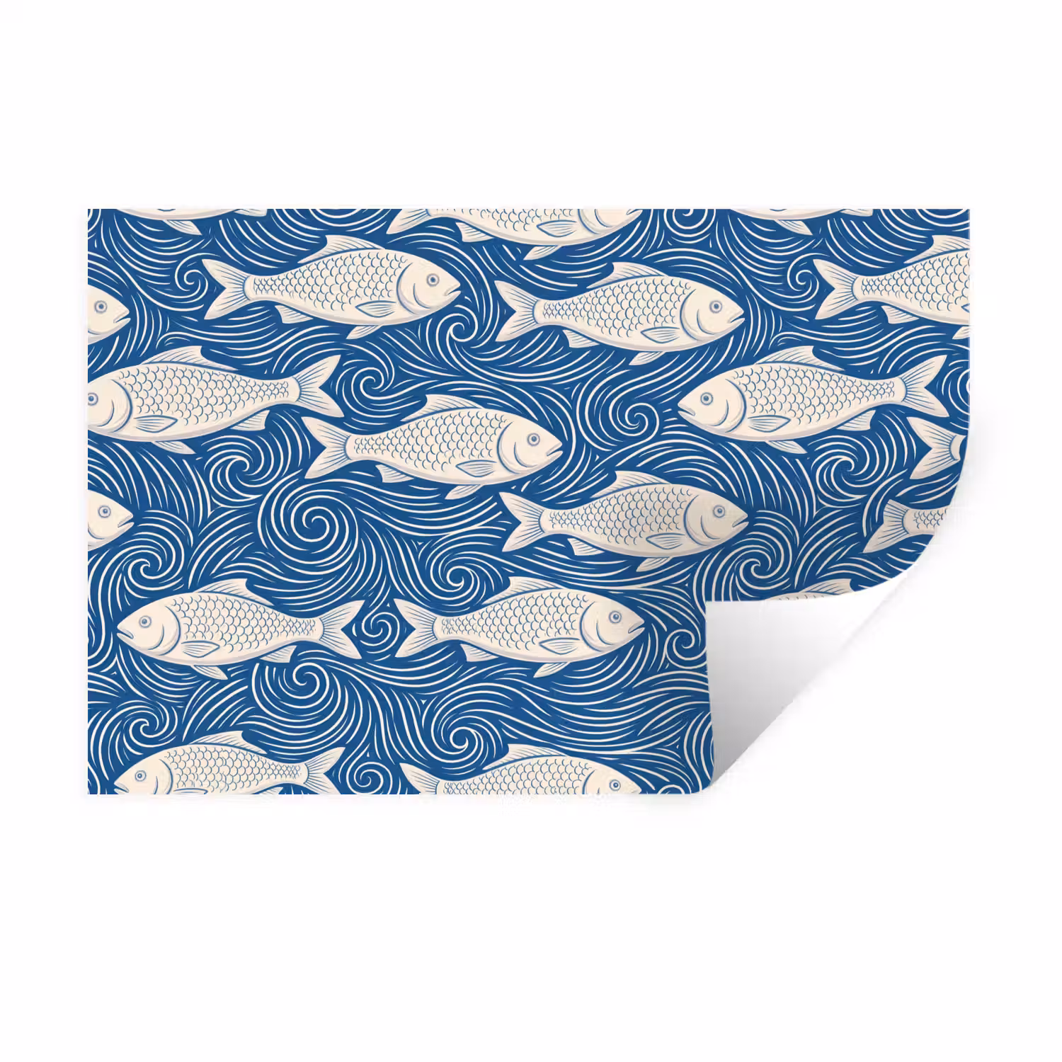 Vis - Water - Patroon - Grafisch - Blauw Muursticker klein -3d