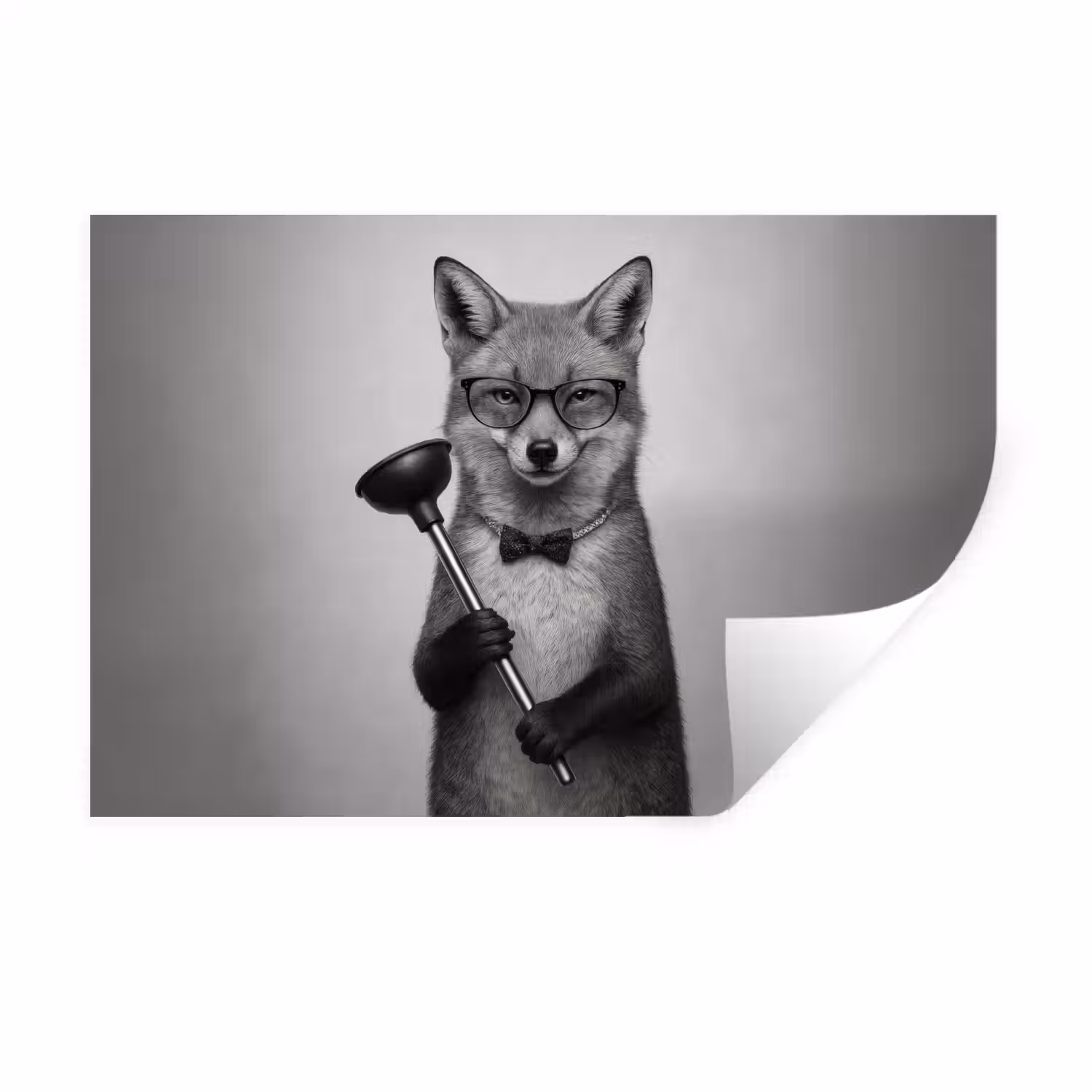 Vos - WC-ontstopper - Zwart - Wit Muursticker klein -3d