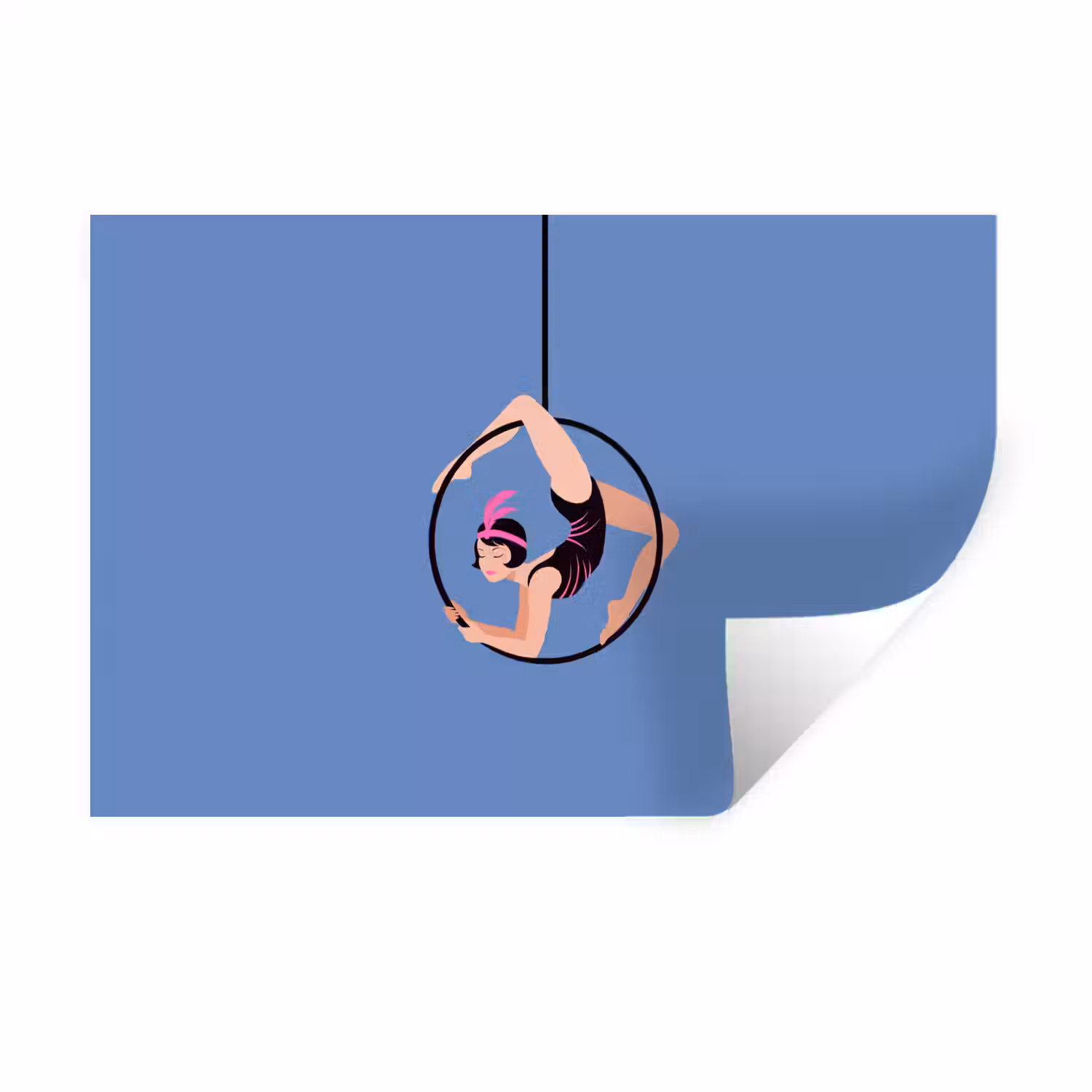 Vrouw - Aerial hoop - Art deco - Illustratie - Blauw Muursticker klein -3d
