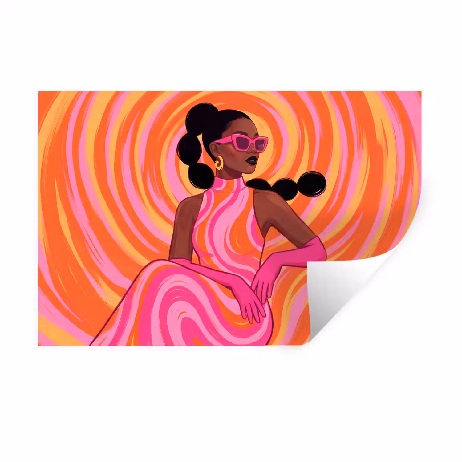 Vrouw - Portret - Kunst - Abstract - Roze Muursticker klein -3d