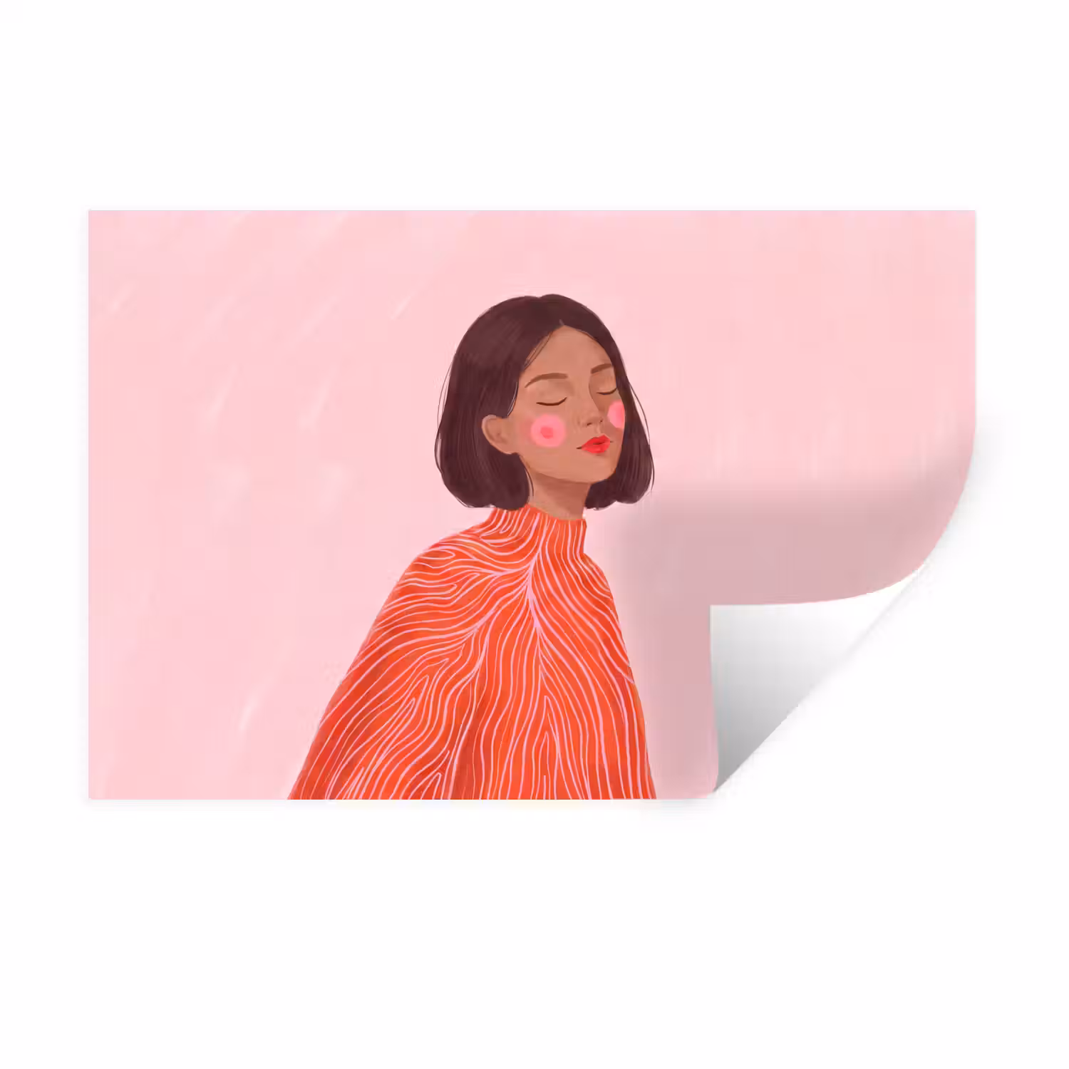 Vrouw - Portret - Modern - Kunst - Roze Muursticker klein -3d