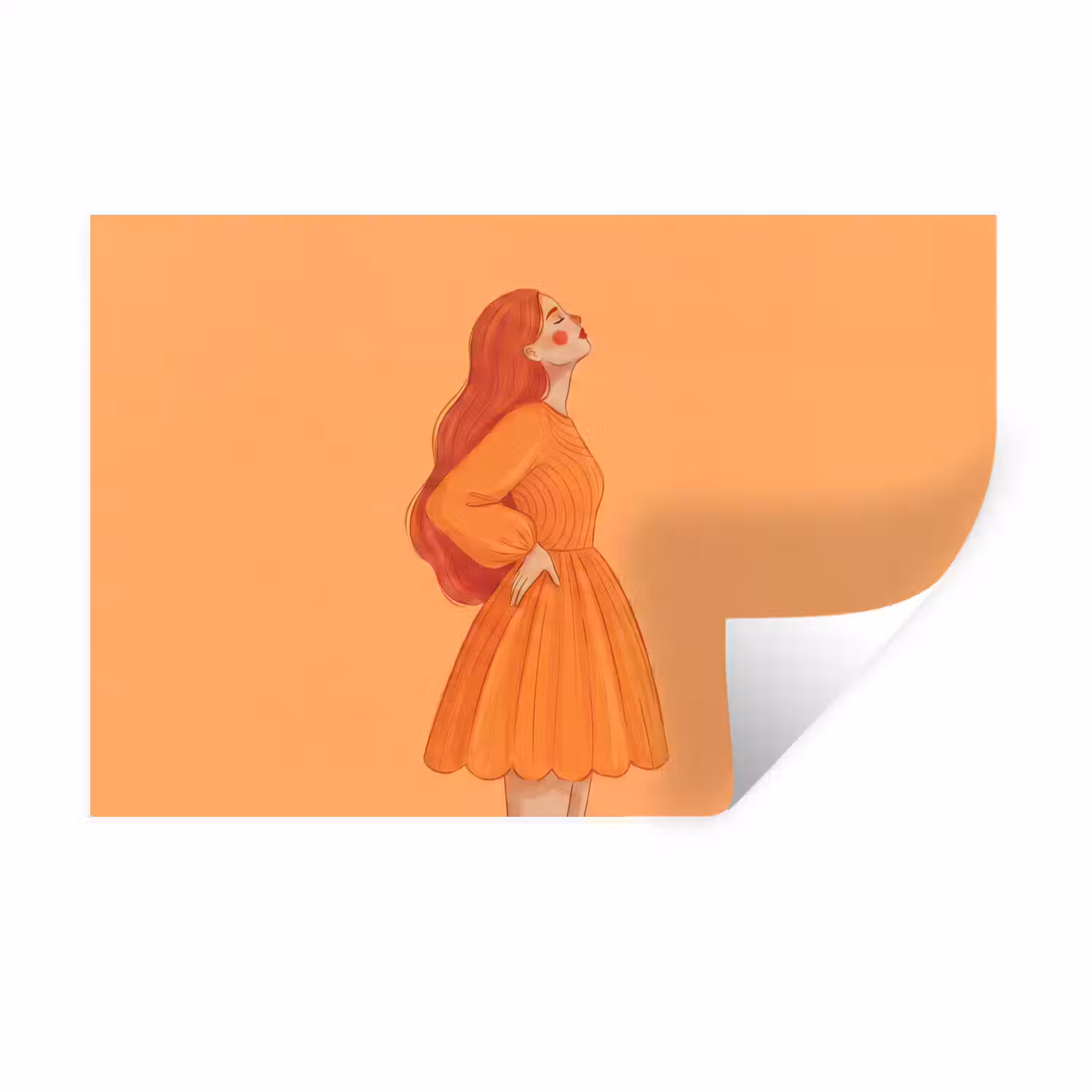 Vrouw - Profiel - Mensen - Modern - Oranje Muursticker klein -3d