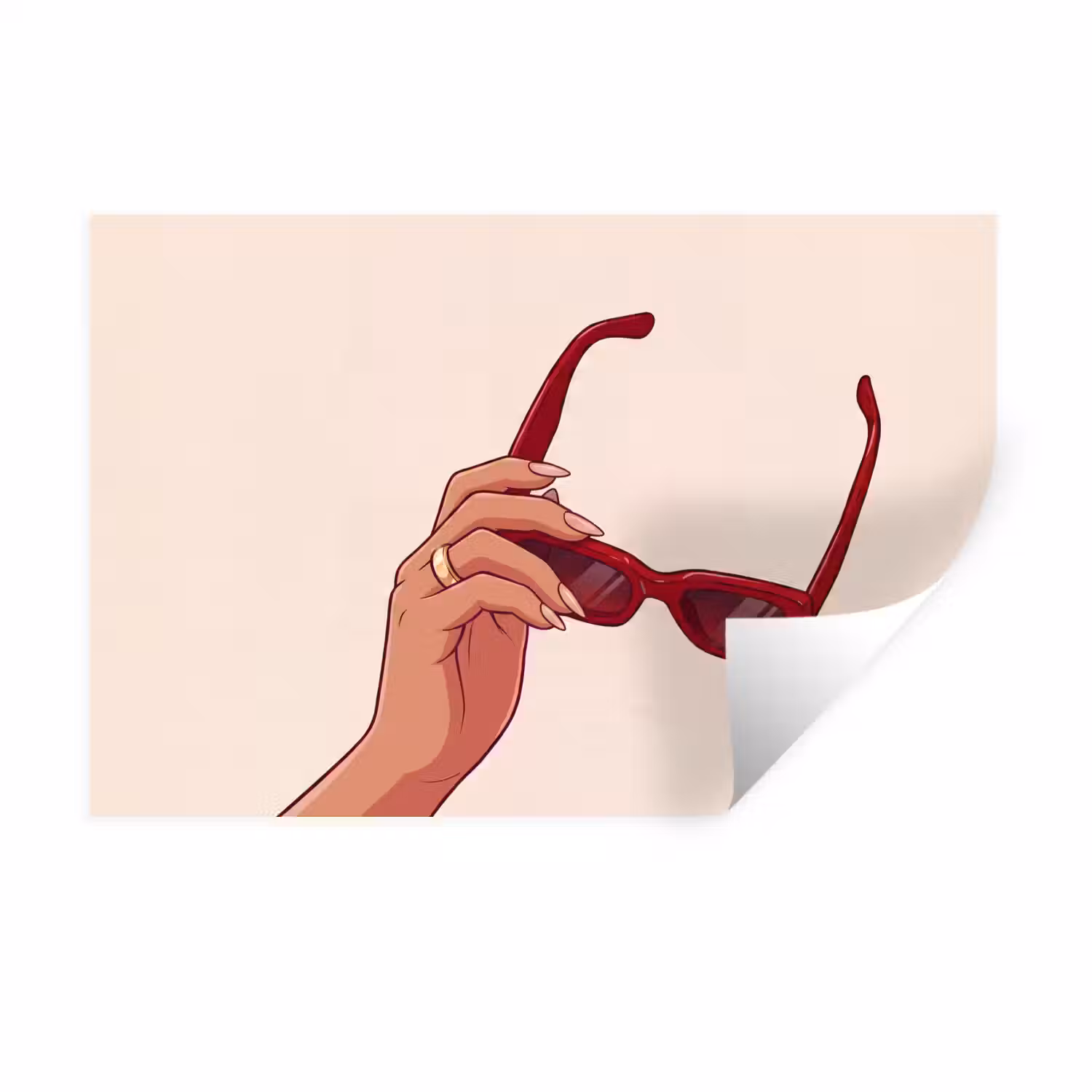 Vrouw - Zonnebril - Mode - Rood - Illustratie Muursticker klein -3d