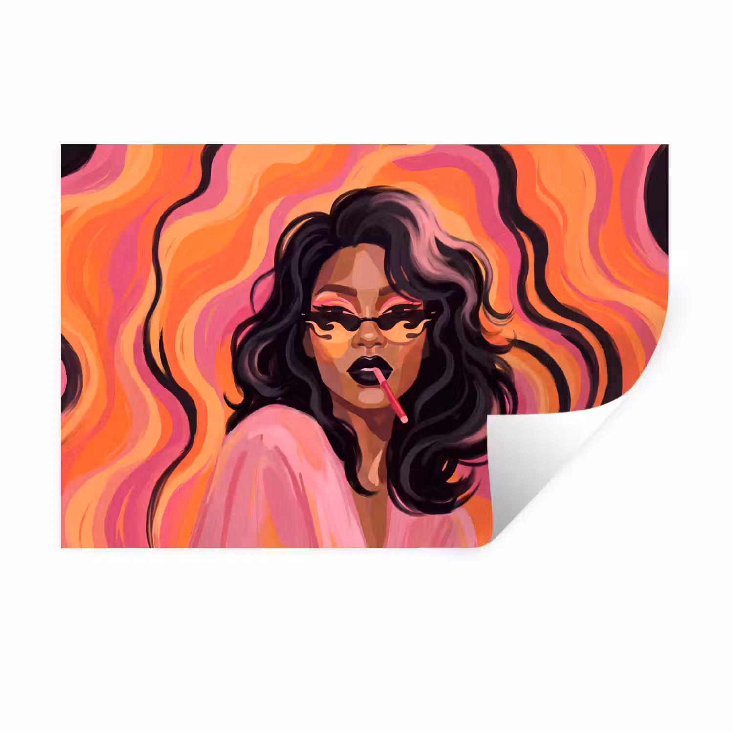 Vrouw - Zonnebril - Modern - Portret - Oranje Muursticker klein -3d