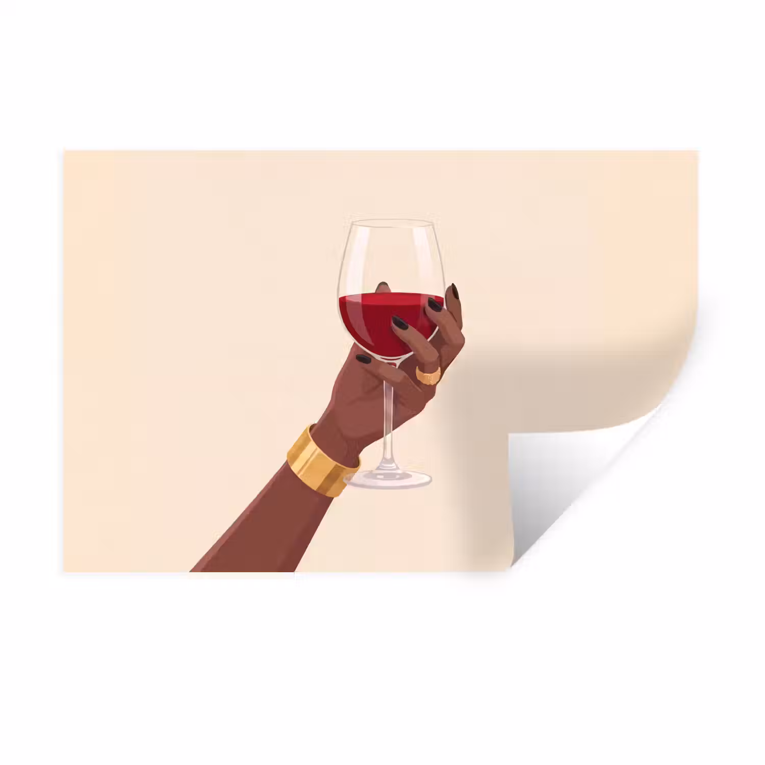 Vrouw - Wijn - Glas - Illustratie - Rood Muursticker klein -3d