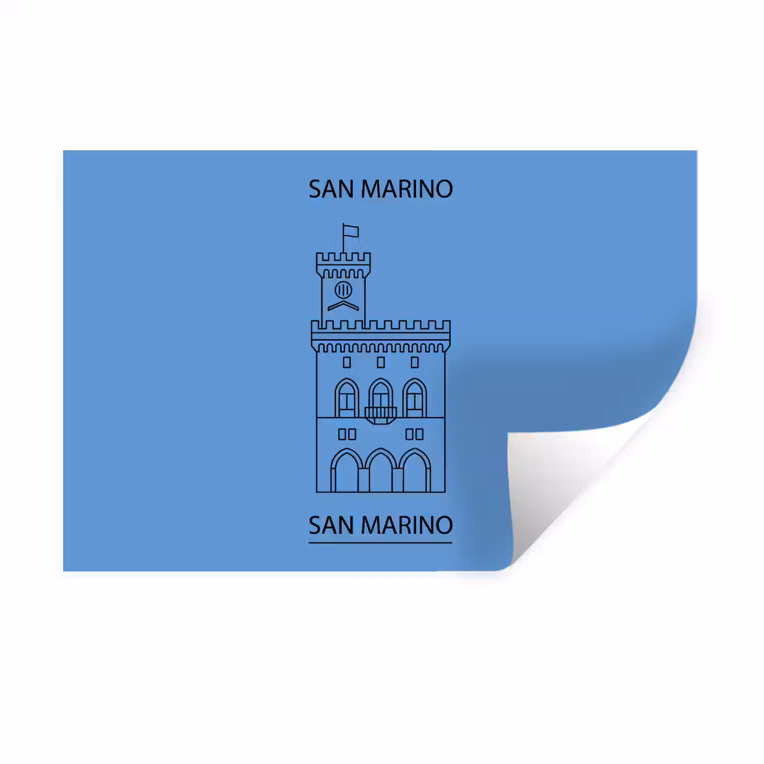 Gebouw - San Marino - Architectuur - Lijntekening - Blauw Muursticker klein -3d