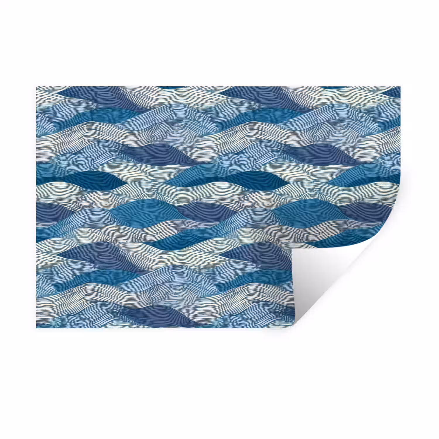 Getekend - Blauw - Wit - Golvend - Streepjes Muursticker klein 286 -3d