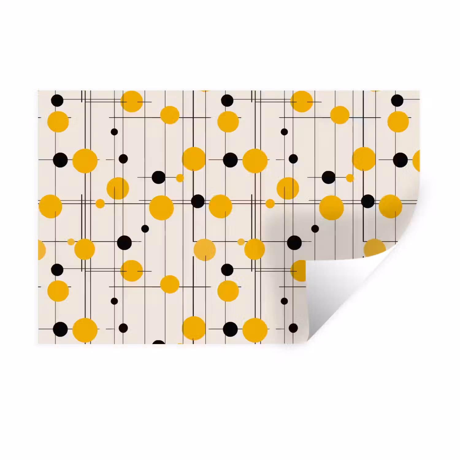 Geometrisch - Retro - Lijnen - Okergeel - Zwart Muursticker klein 286 -3d